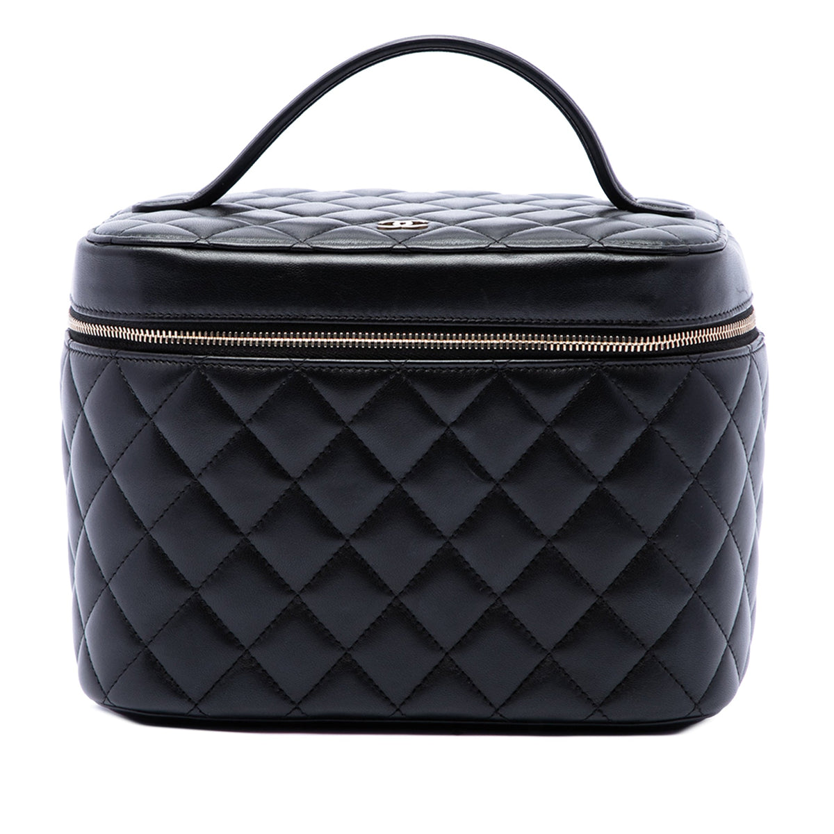 Chanel CC Quilted Lambskin Vanity Top Handle Bag — Black