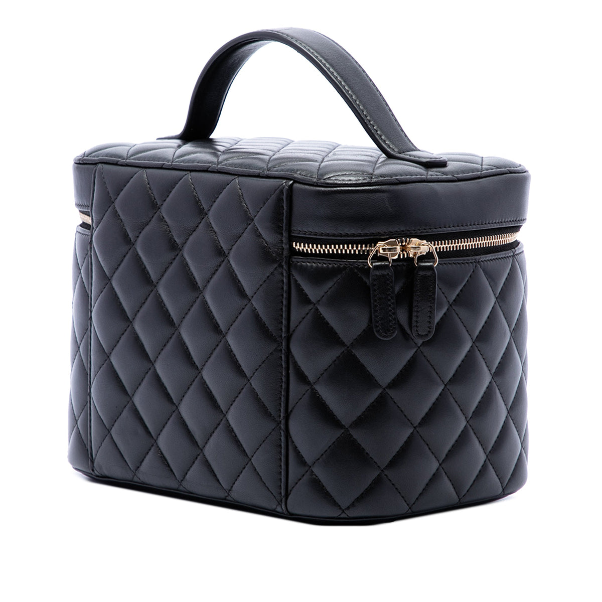 Chanel CC Quilted Lambskin Vanity Top Handle Bag — Black