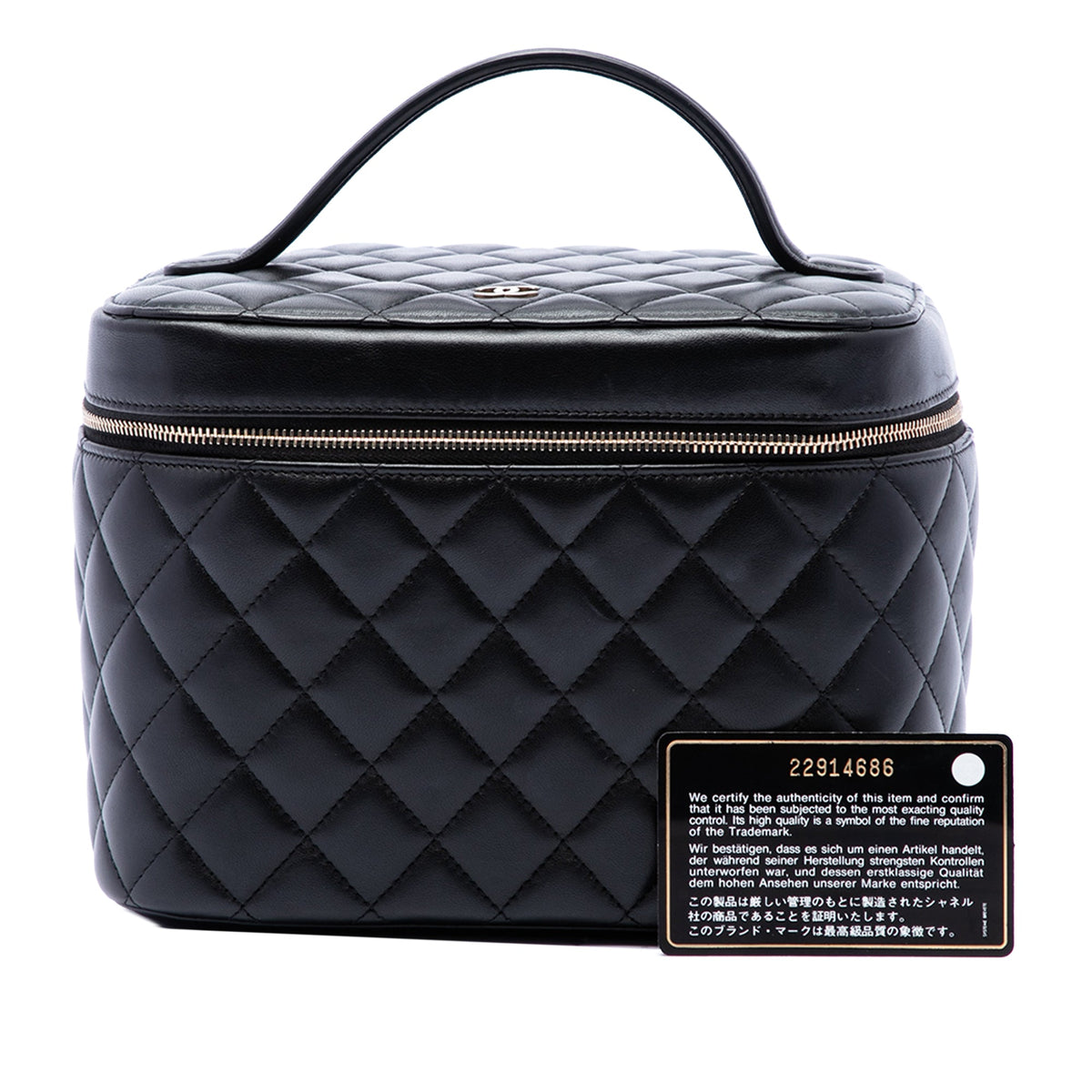 Chanel CC Quilted Lambskin Vanity Top Handle Bag — Black