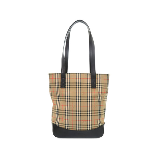 Burberry Haymarket Check Canvas Tote — Beige