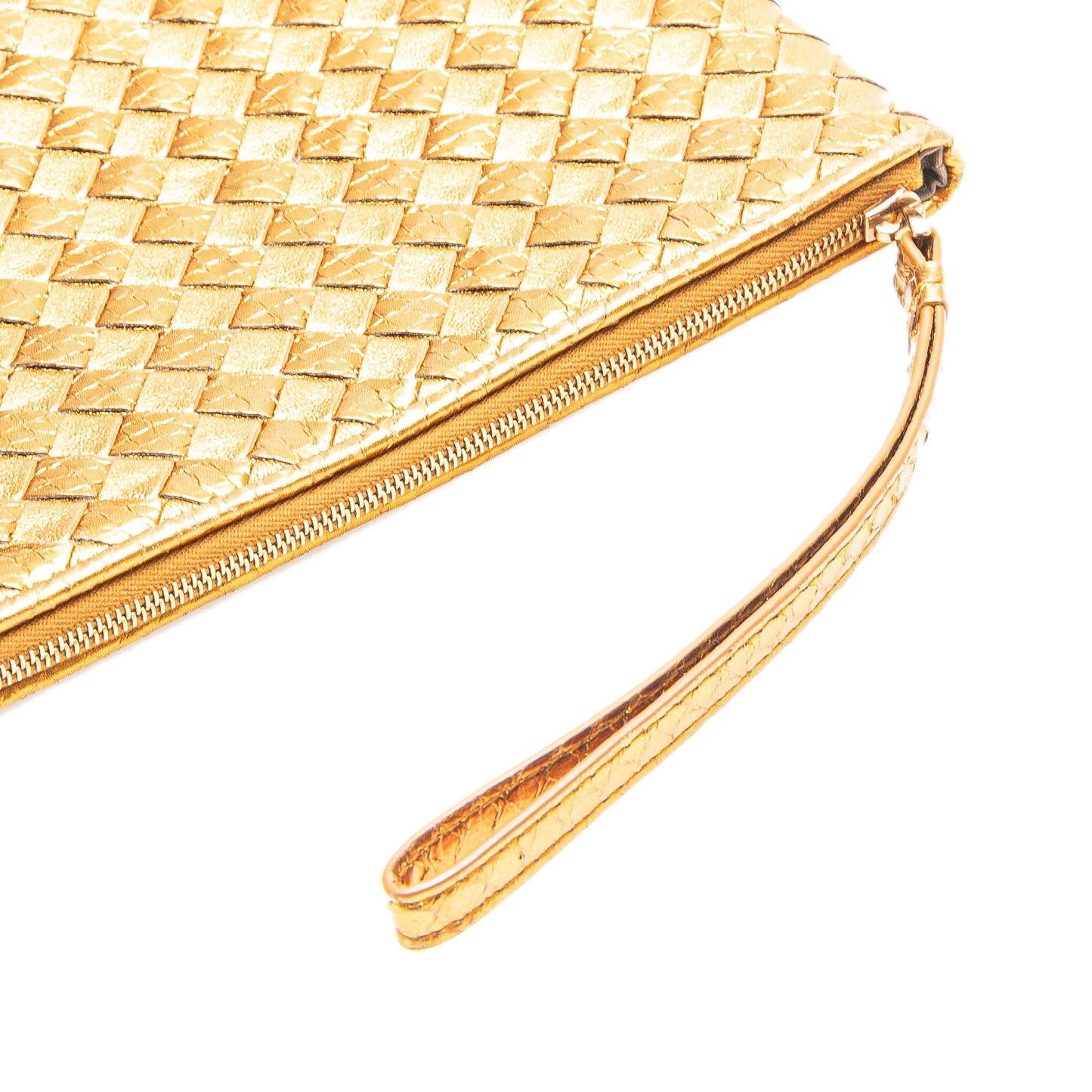 Bottega Veneta Metallic Leather and Snake Skin Intrecciato Wristlet Clutch