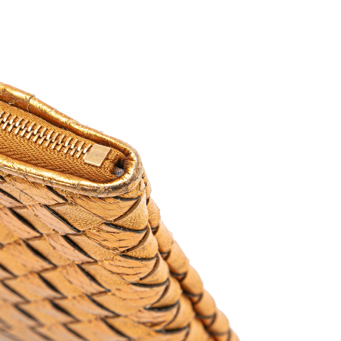 Bottega Veneta Metallic Leather and Snake Skin Intrecciato Wristlet Clutch