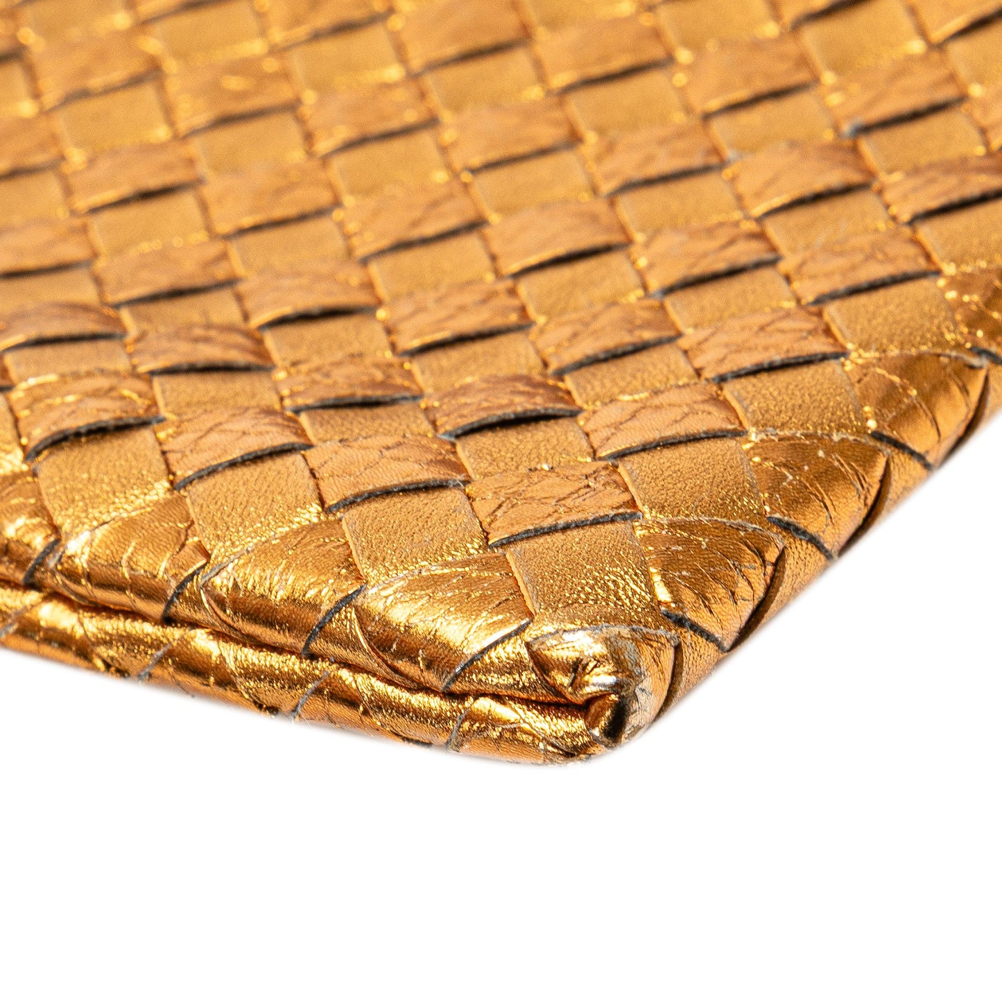 Bottega Veneta Metallic Leather and Snake Skin Intrecciato Wristlet Clutch