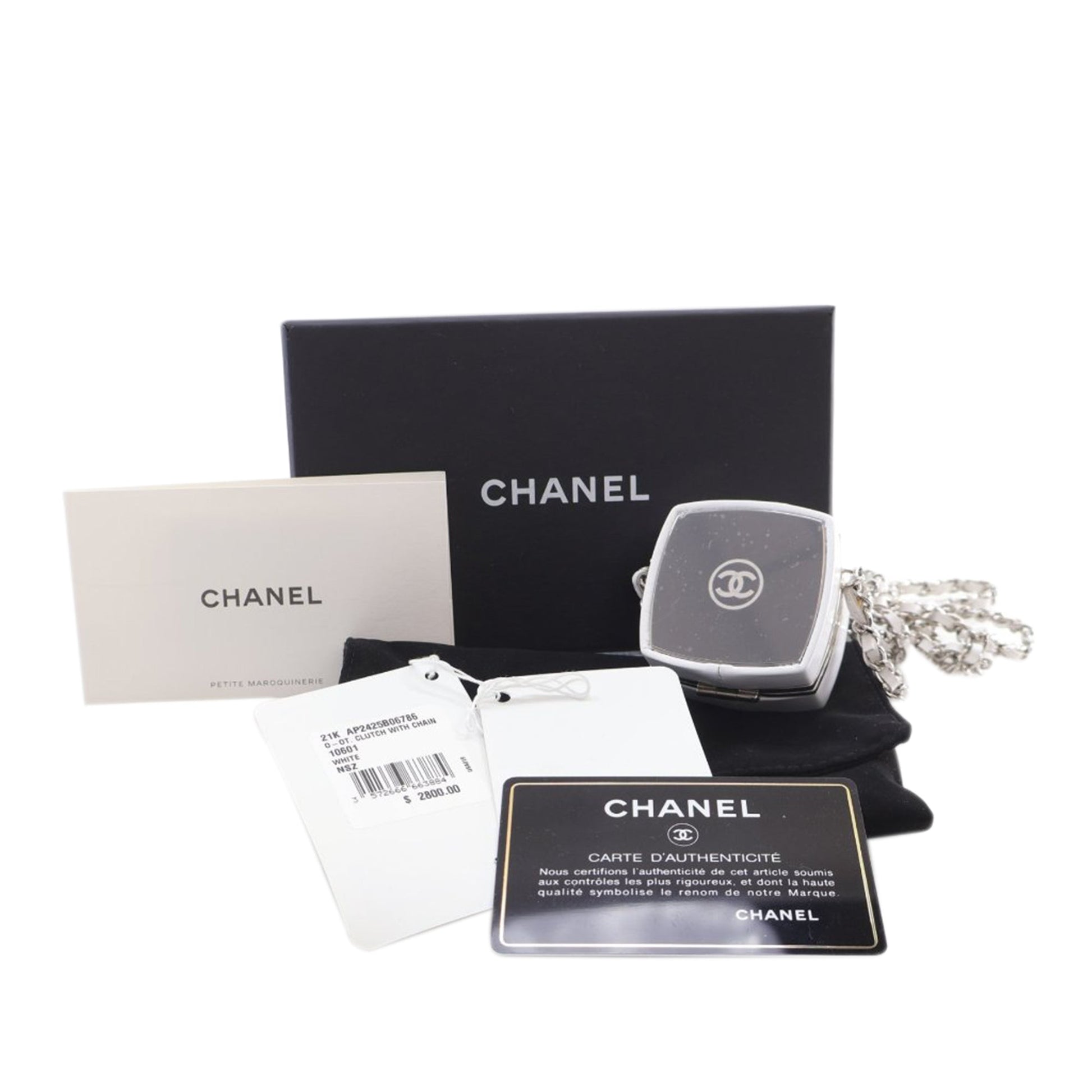 Chanel Patent Goatskin Make-Up Box Clutch With Chain