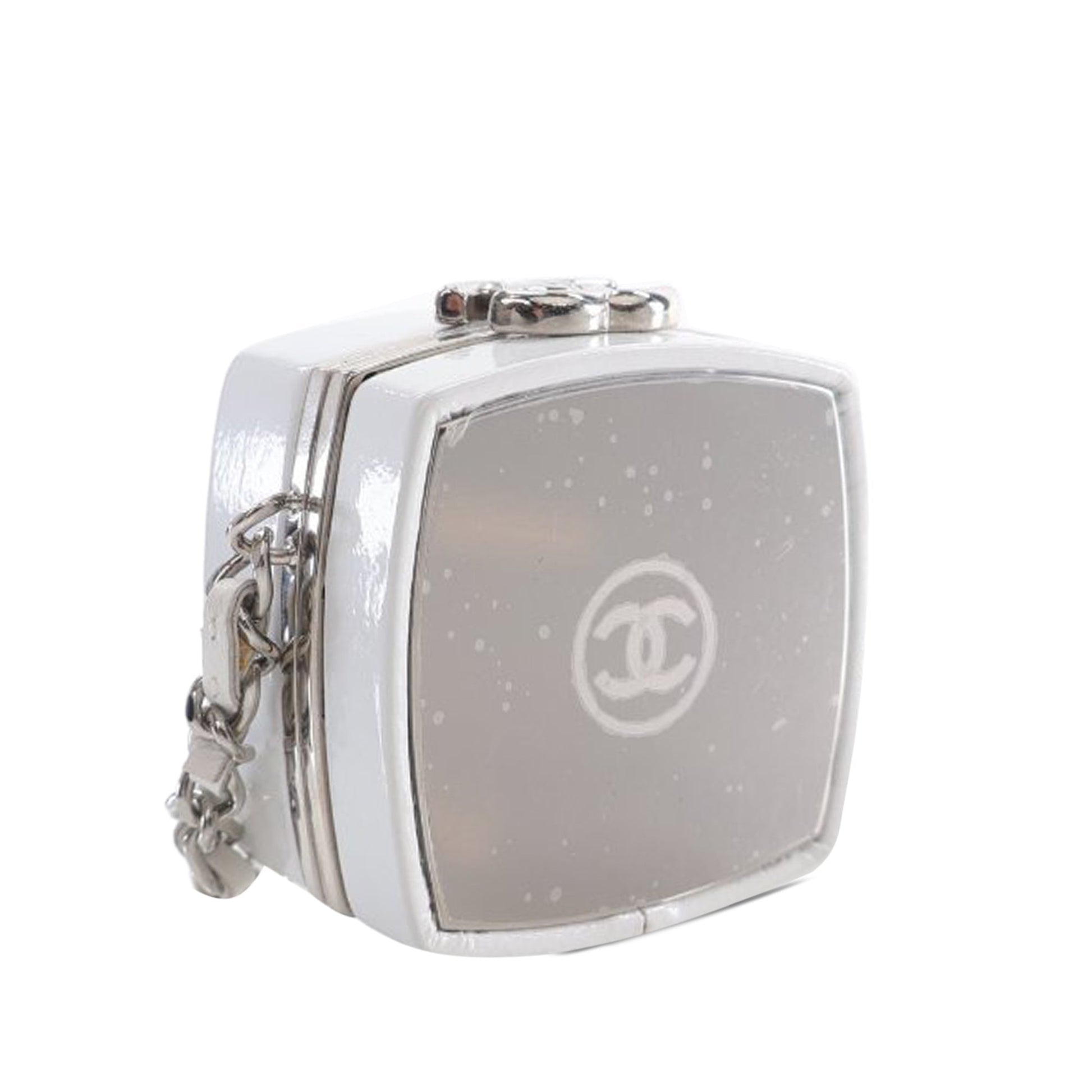 Chanel Patent Goatskin Make-Up Box Clutch With Chain