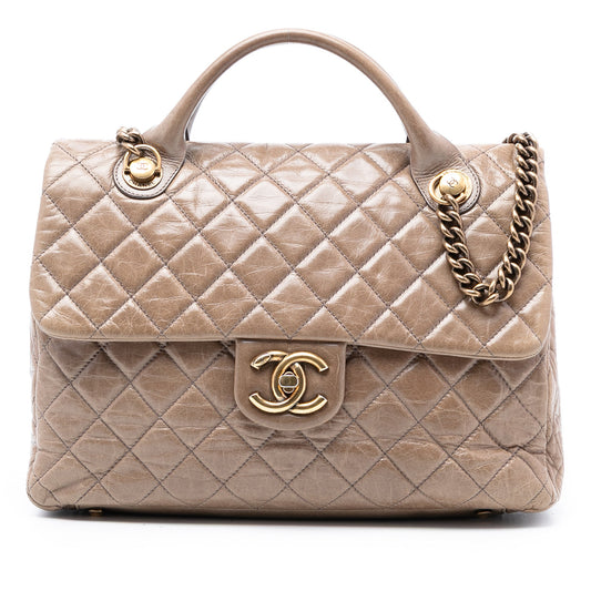 Chanel Large Glazed Calfskin Castle Rock Top Handle Flap