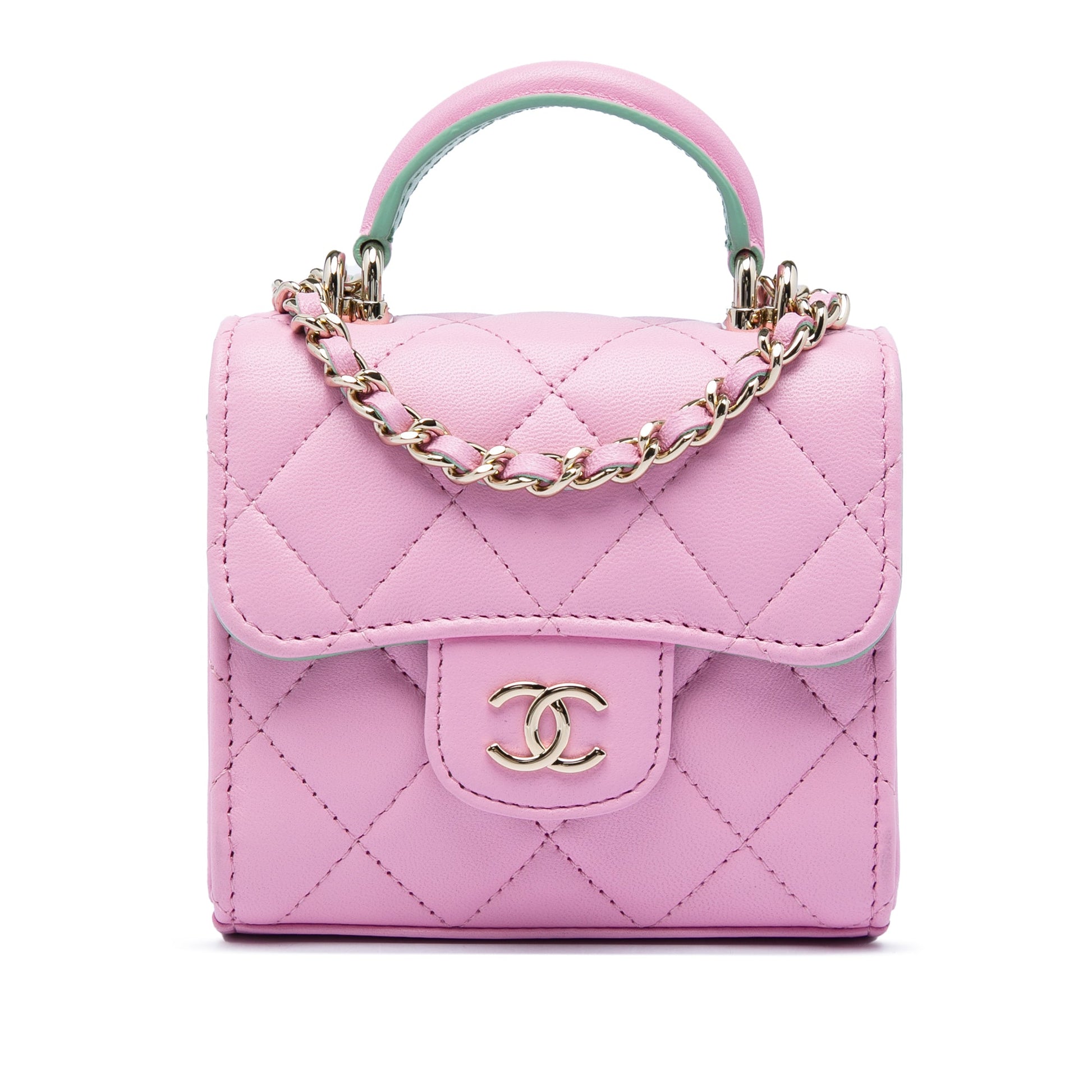Chanel Mini CC Quilted Lambskin Top Handle Clutch with Chain
