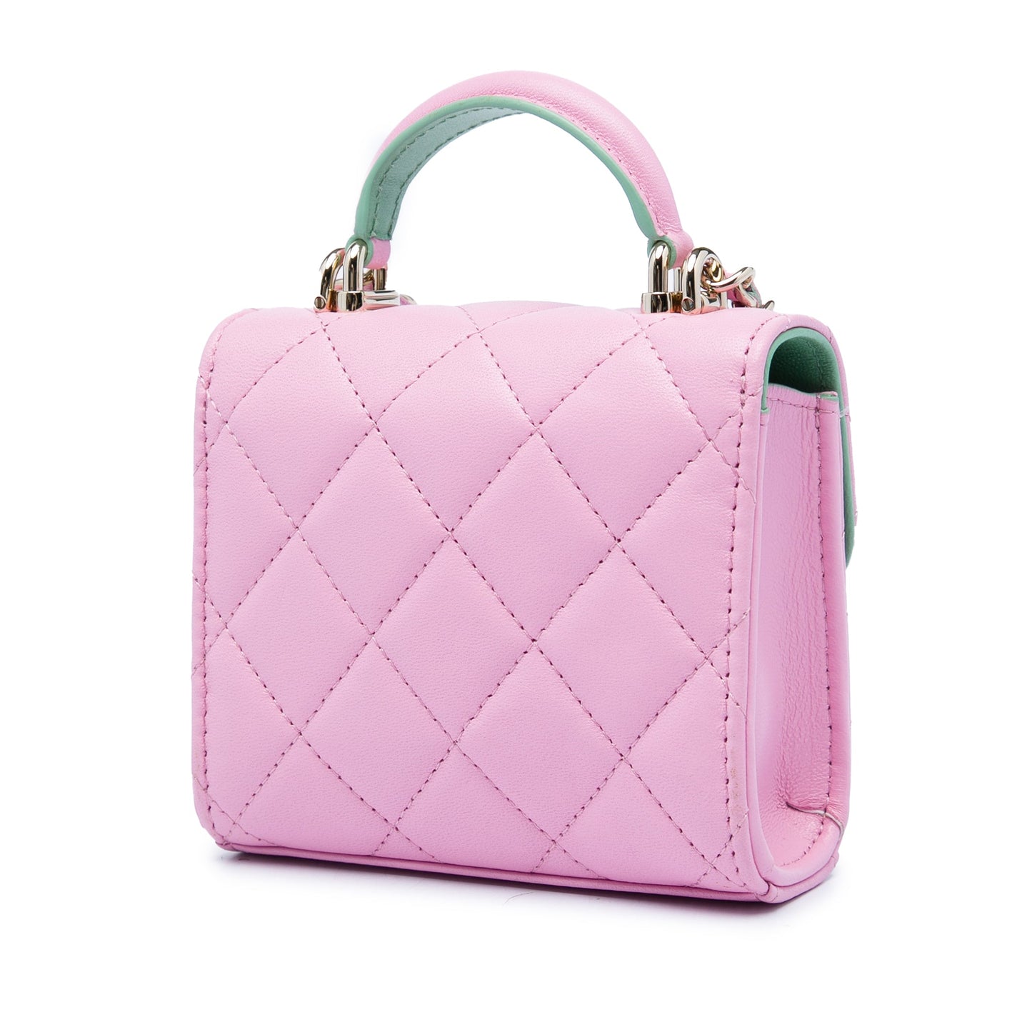 Chanel Mini CC Quilted Lambskin Top Handle Clutch with Chain