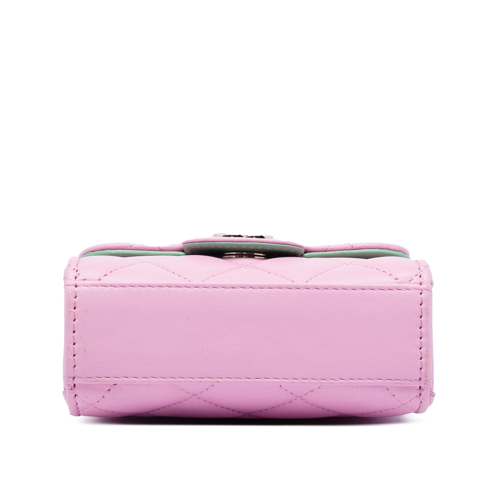 Chanel Mini CC Quilted Lambskin Top Handle Clutch with Chain