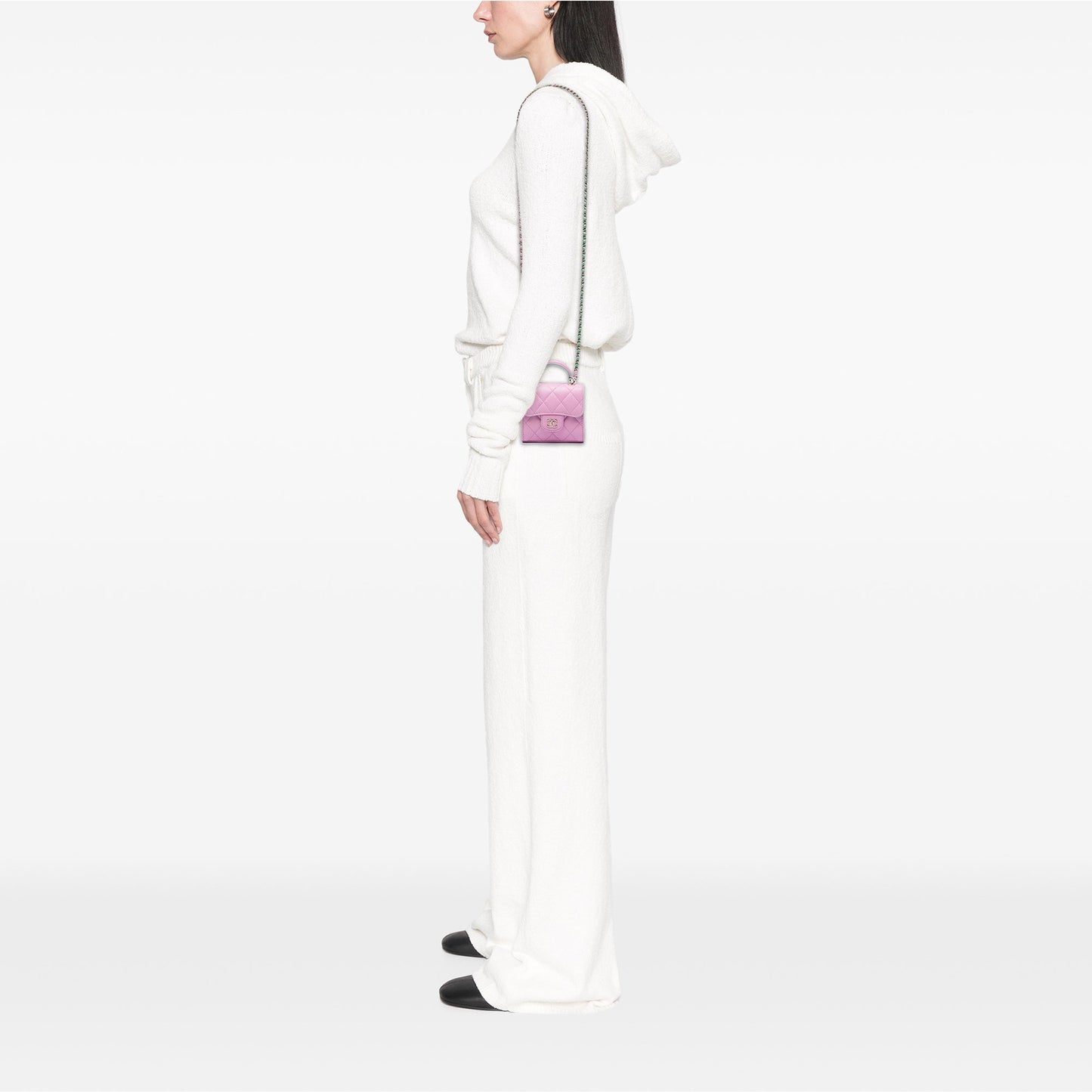 Chanel Mini CC Quilted Lambskin Top Handle Clutch with Chain