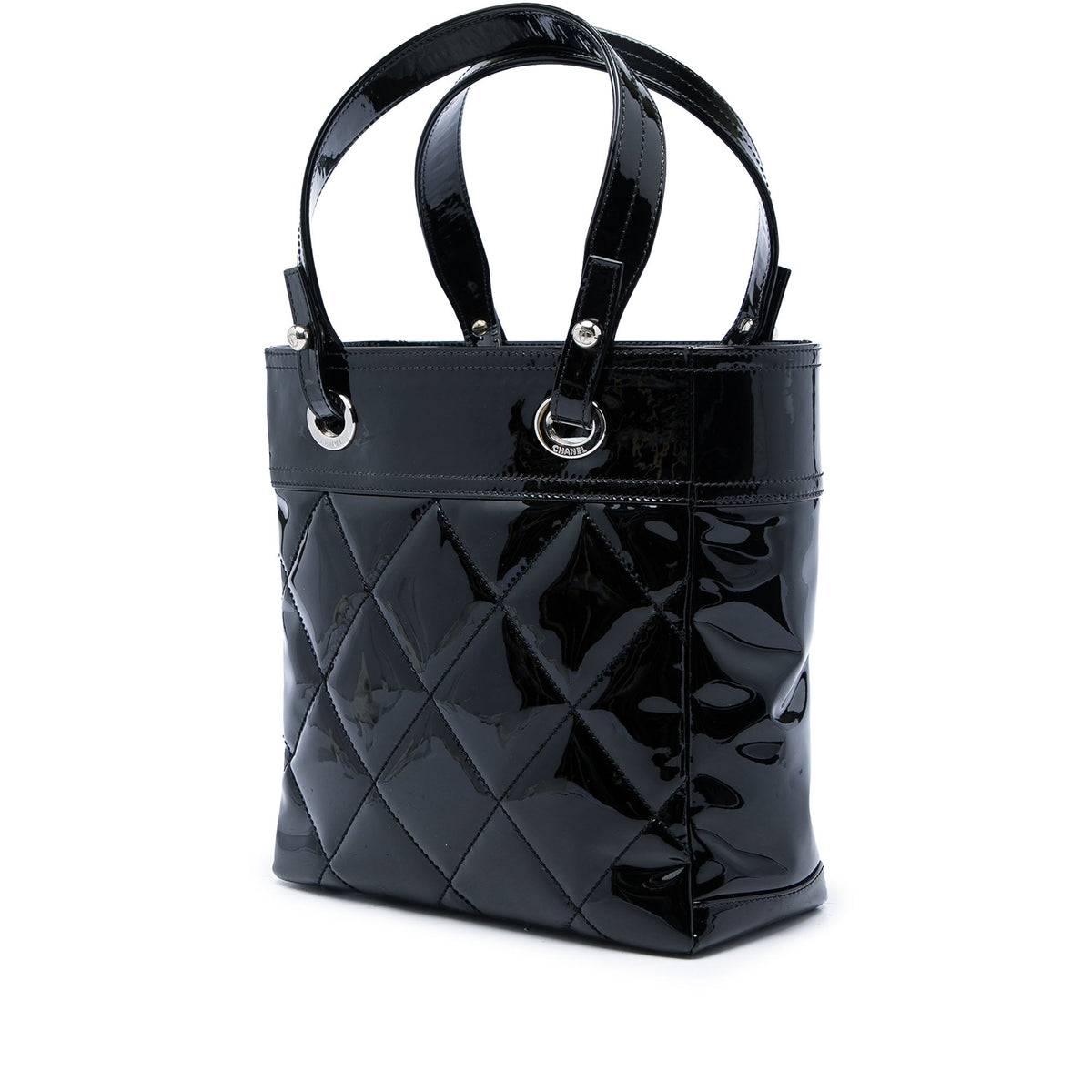 Chanel Small Quilted Patent Paris Biarritz Tote — Black