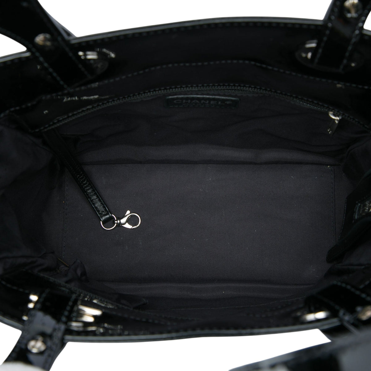 Chanel Small Quilted Patent Paris Biarritz Tote — Black