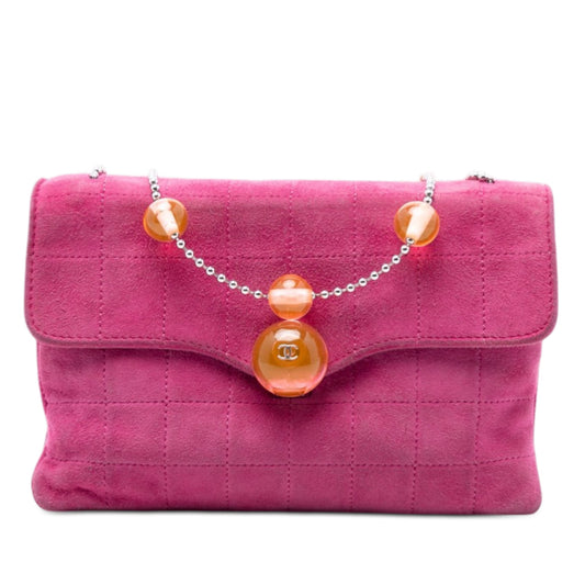 CC Choco Bar Suede Beaded Chain Flap