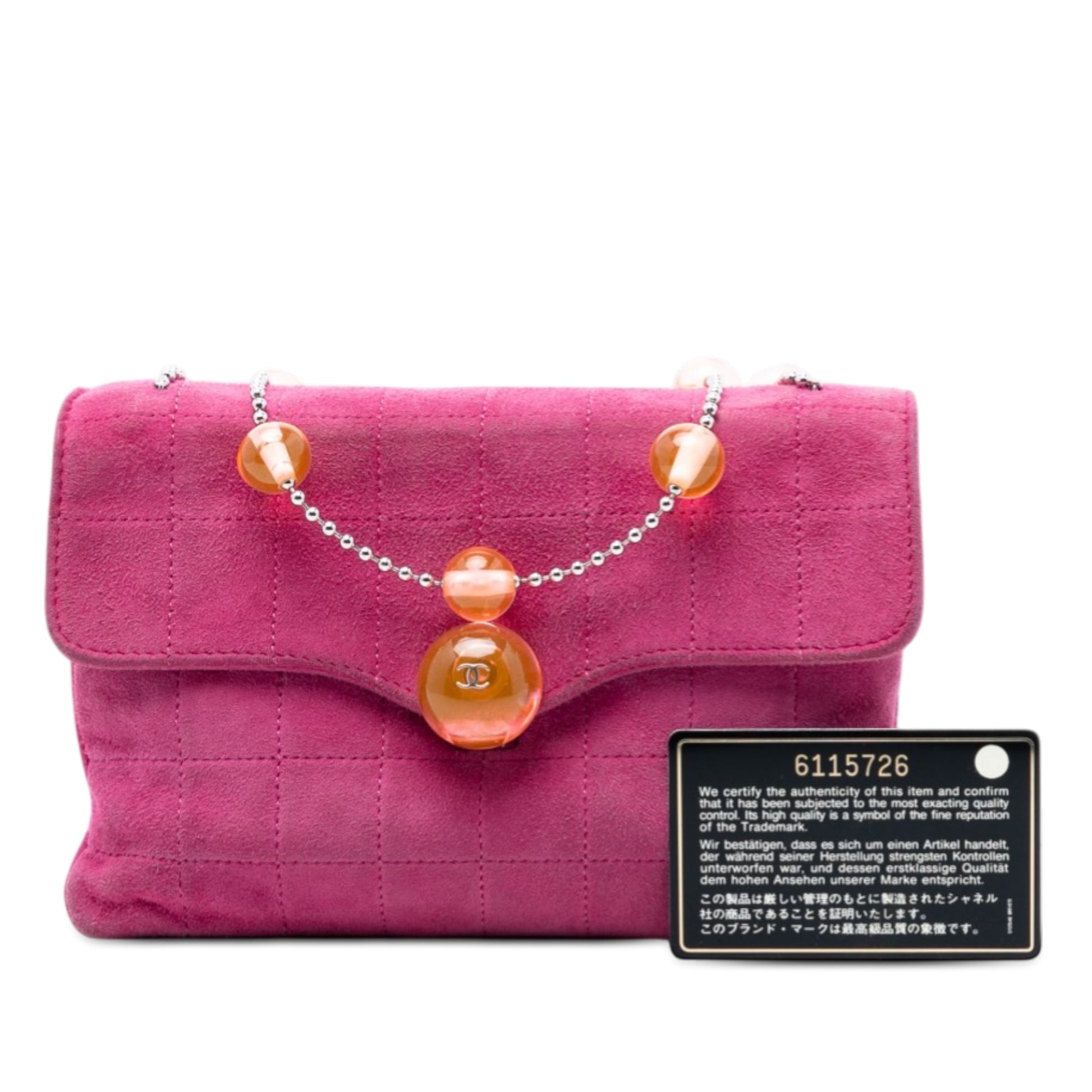 CC Choco Bar Suede Beaded Chain Flap