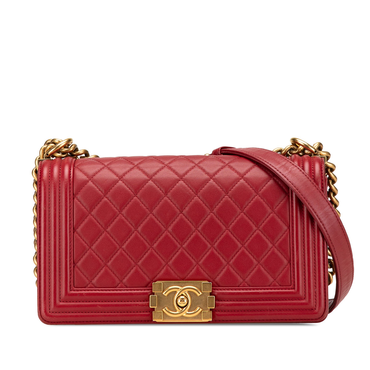 Chanel Old Medium Quilted Lambskin Boy Flap — Red
