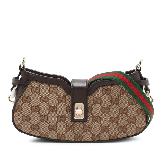 Gucci Mini GG Canvas Web Moon Side Shoulder Bag