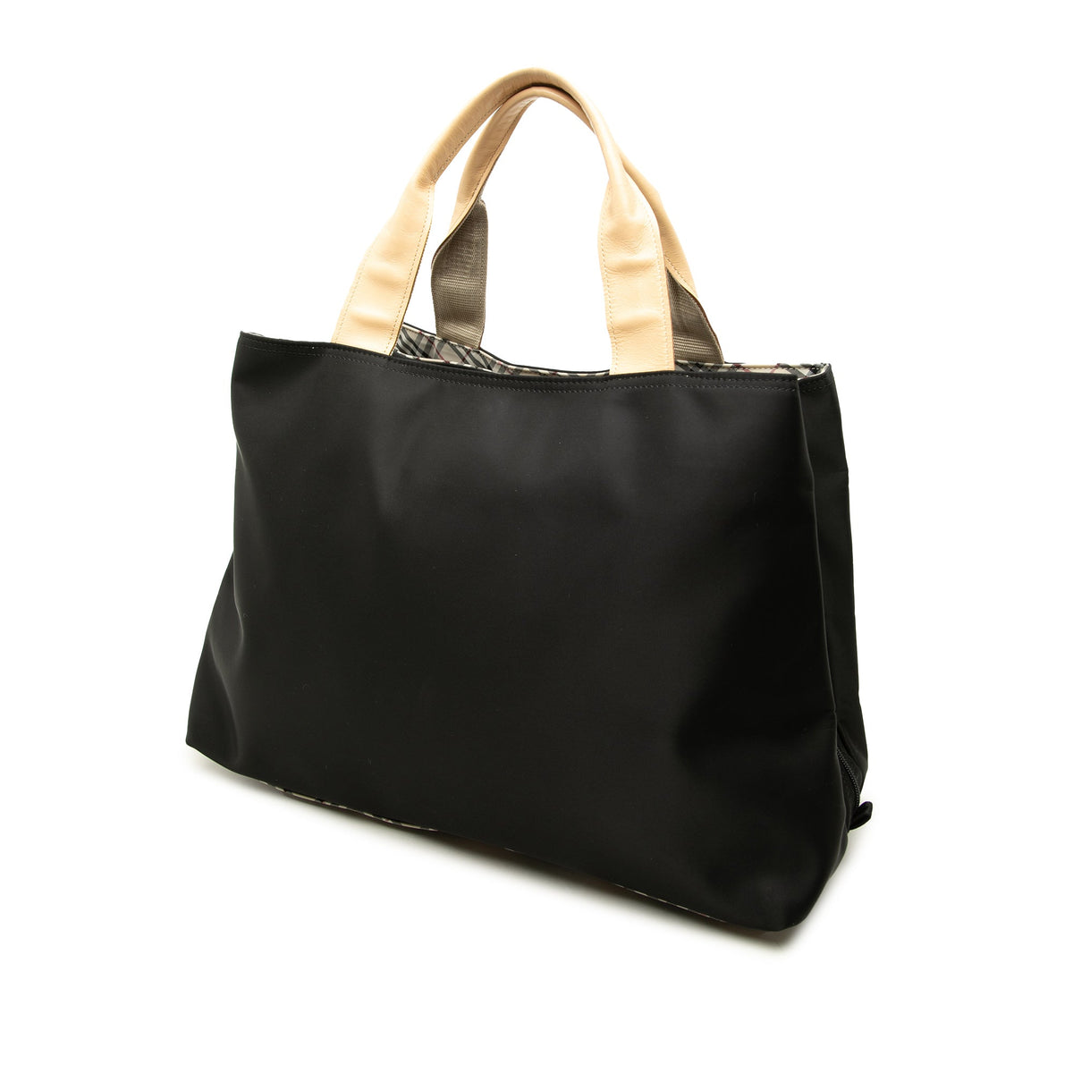 Burberry Nova Check Trimmed Nylon Tote — Black