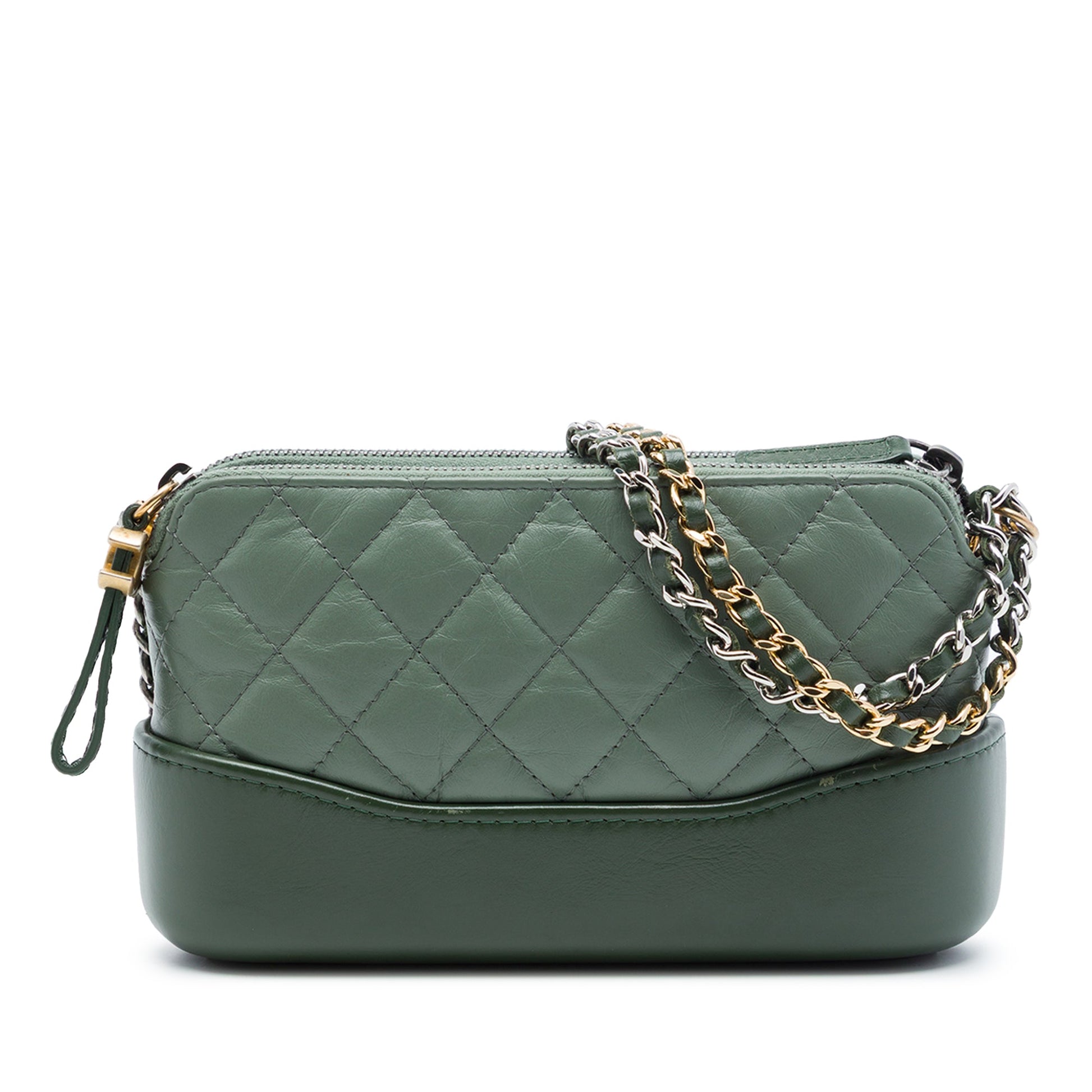 Chanel Aged Calfskin Gabrielle Double Zip Clutch with Chain