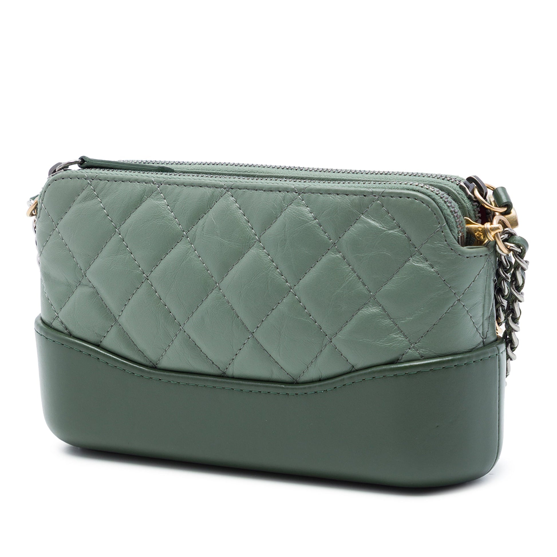 Chanel Aged Calfskin Gabrielle Double Zip Clutch with Chain
