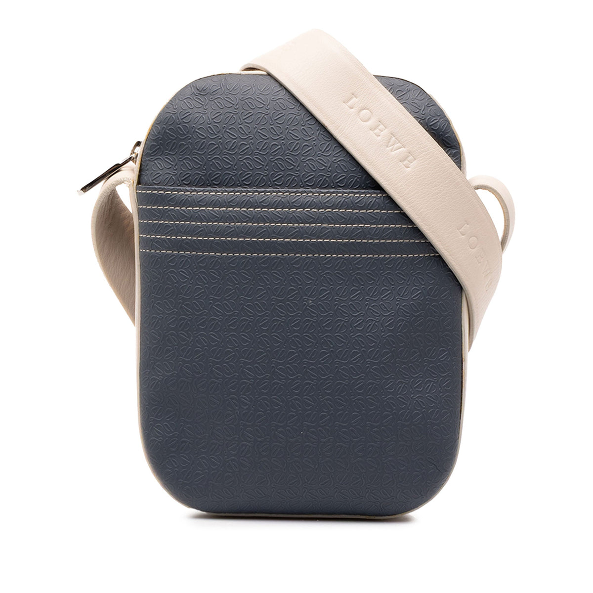 LOEWE Bicolor Embossed Repeat Anagram Leather Crossbody — Blue