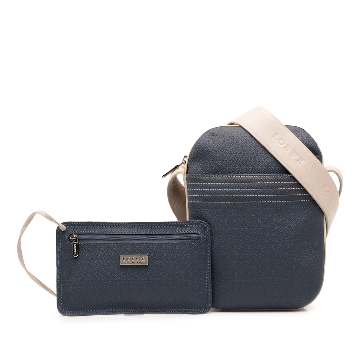 LOEWE Bicolor Embossed Repeat Anagram Leather Crossbody — Blue