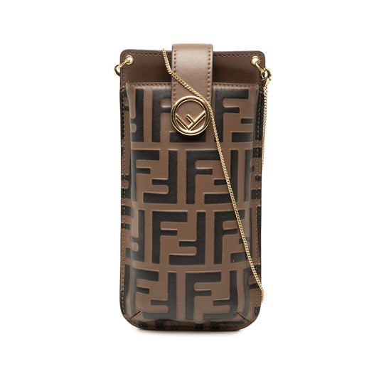Fendi FF 1974 Embossed Leather Phone Pouch on Chain