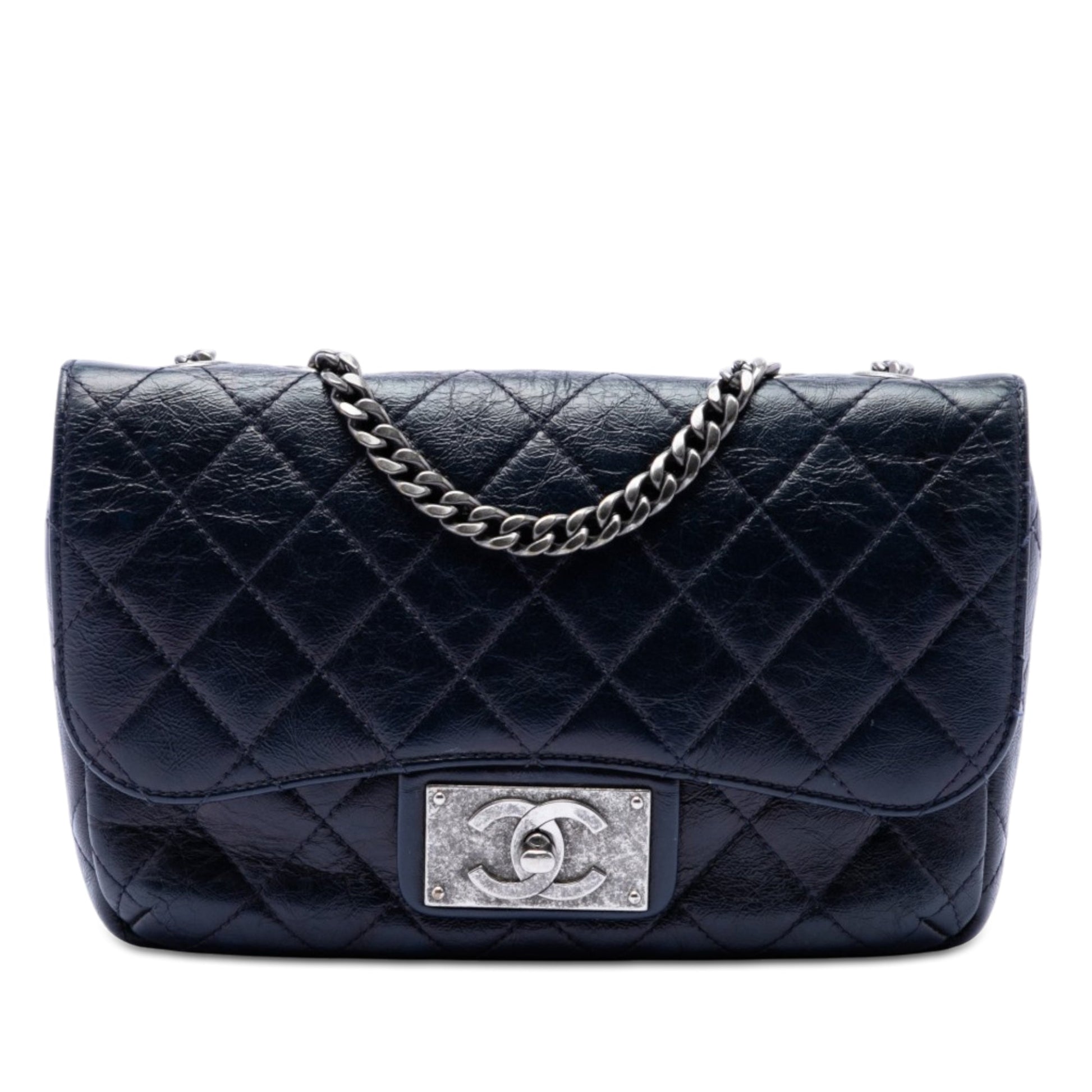 Chanel Medium Quilted Glazed Calfskin CC Plate Flap
