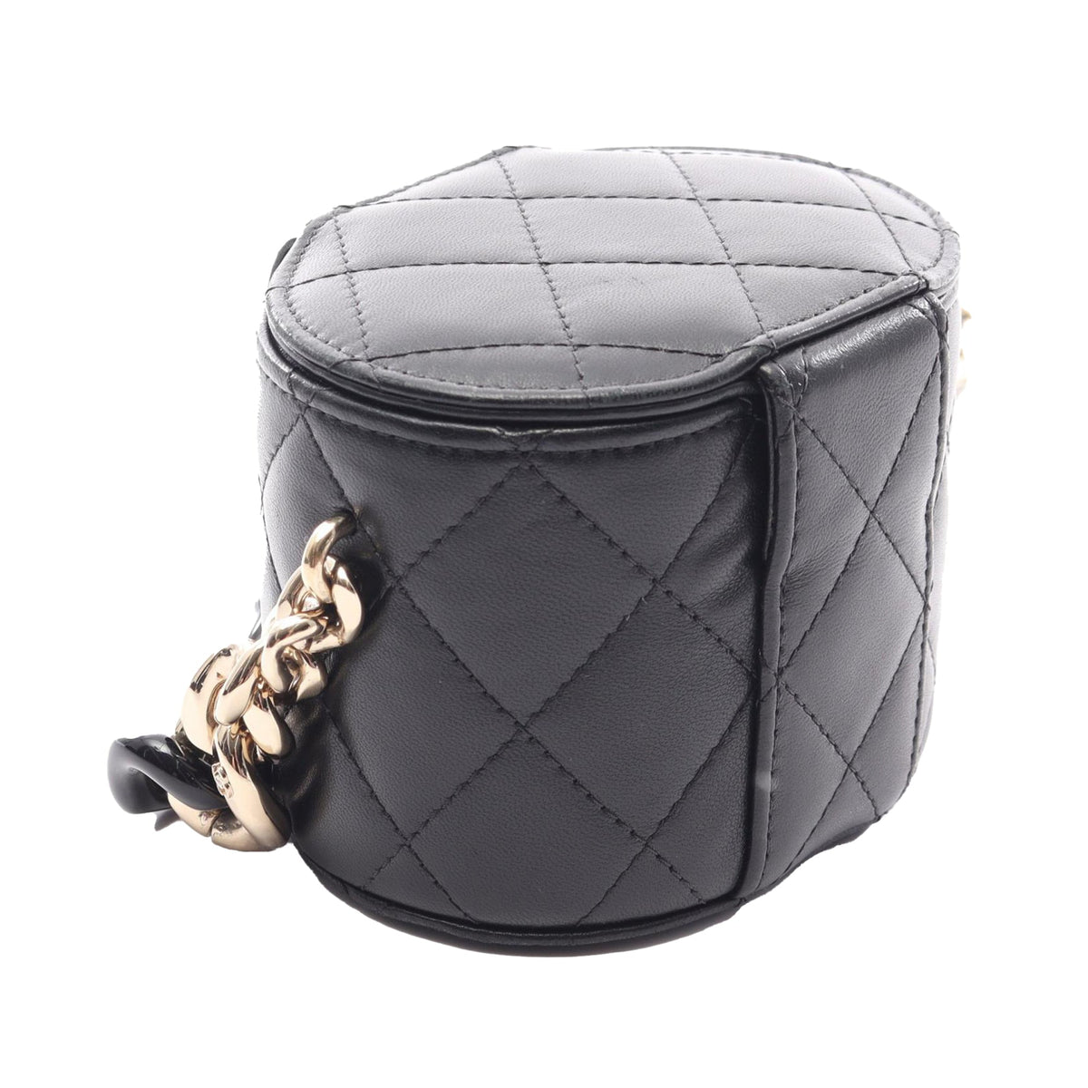Chanel Mini Quilted Lambskin Round Vanity Case with Chain
