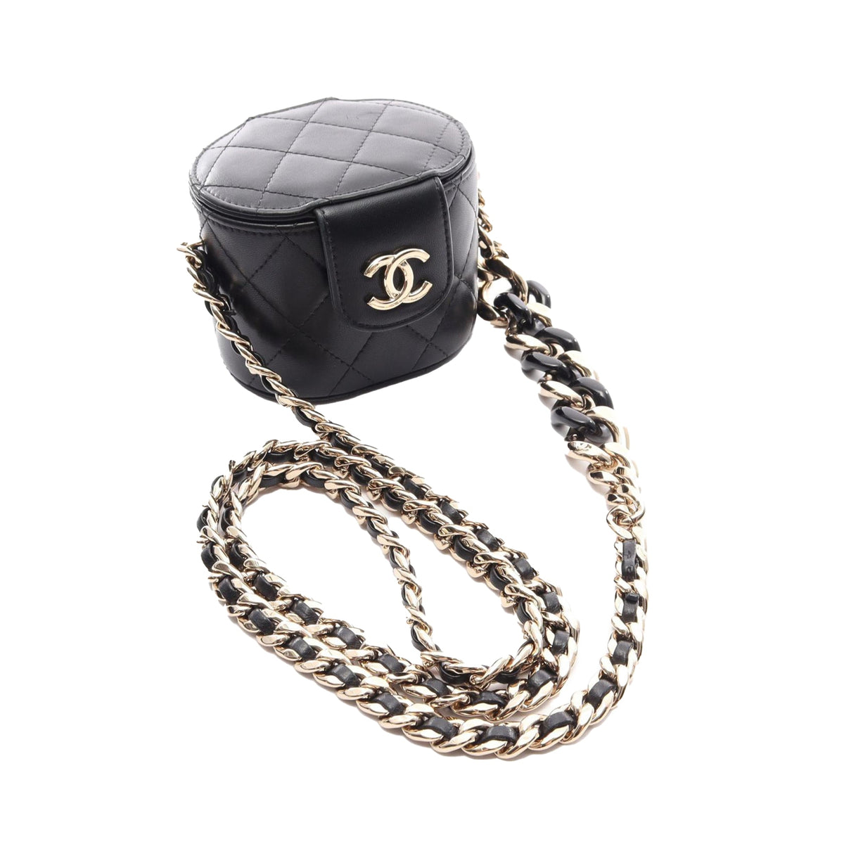 Chanel Mini Quilted Lambskin Round Vanity Case with Chain