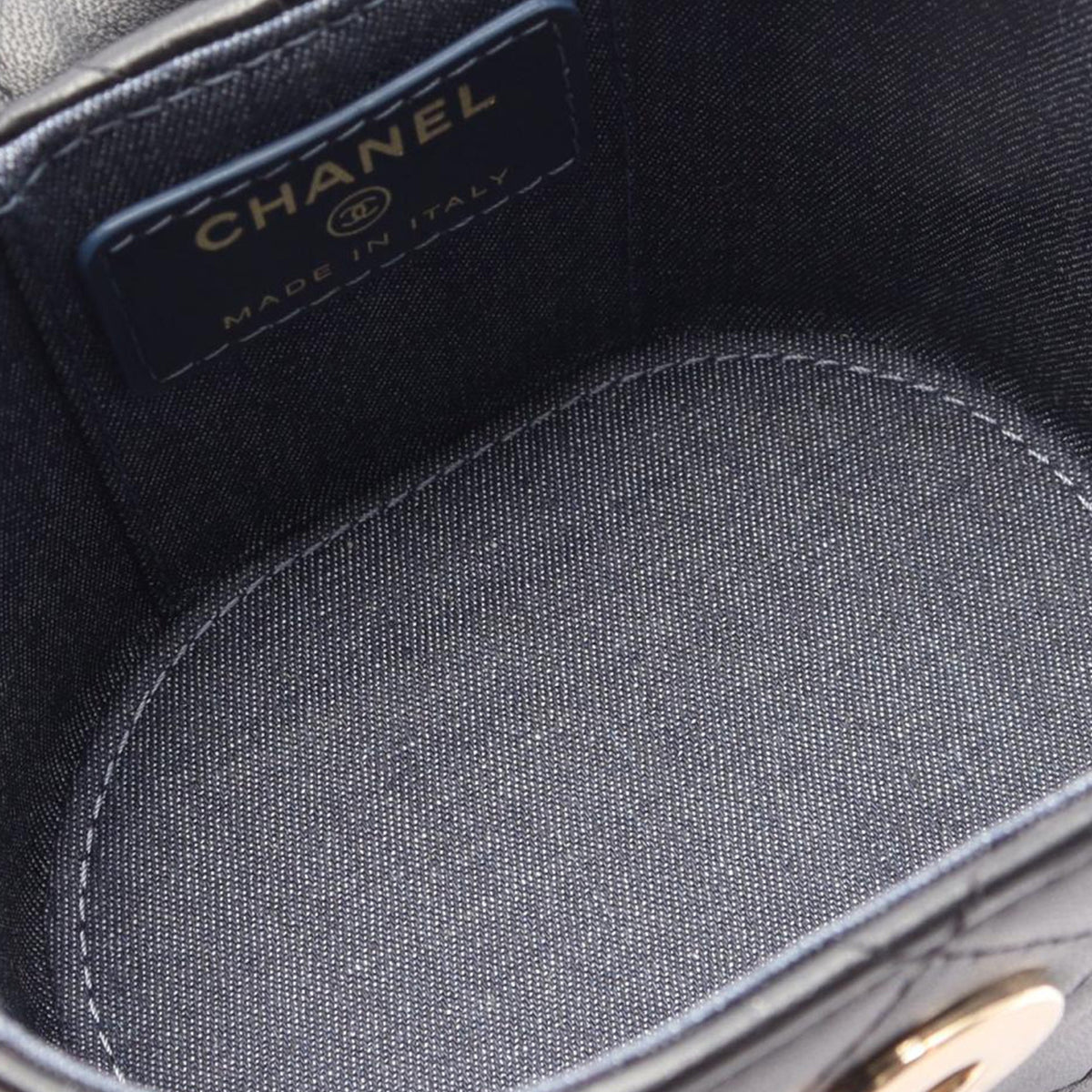 Chanel Mini Quilted Lambskin Round Vanity Case with Chain