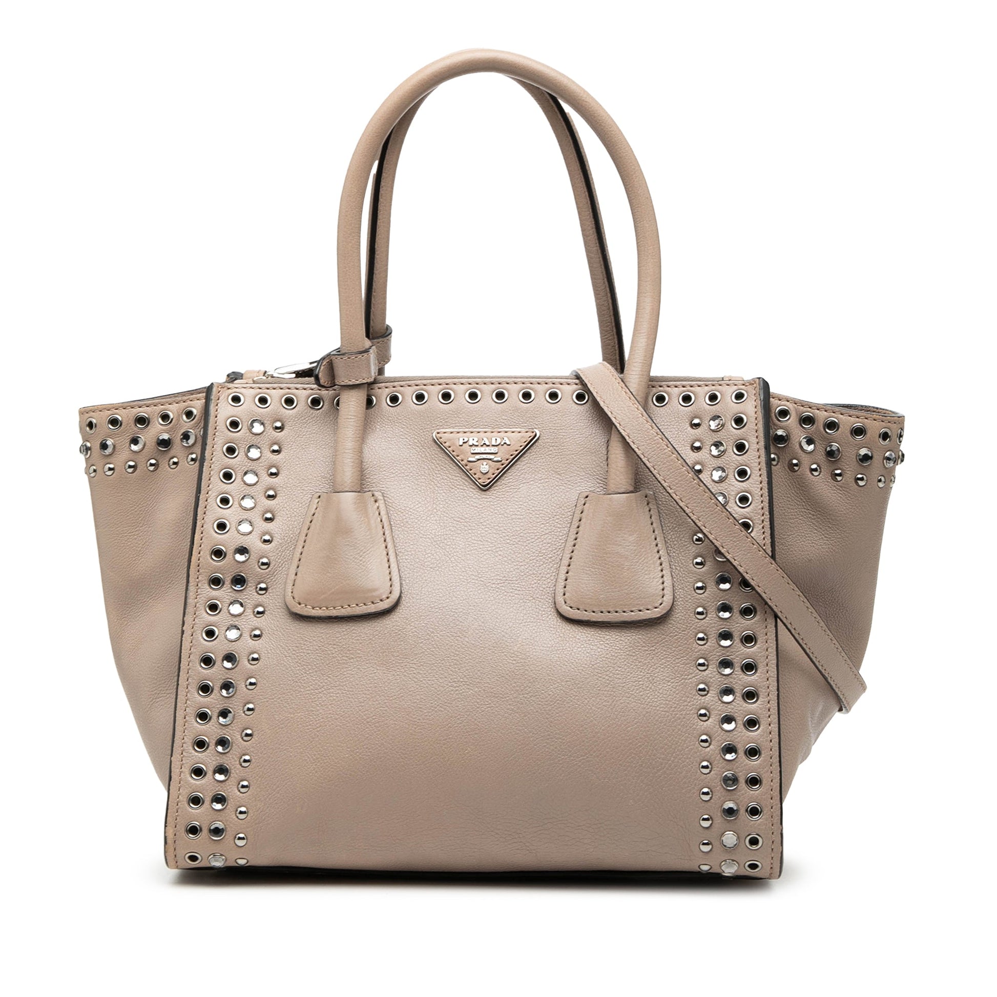 Glace Calf Studded Twin Pocket Satchel