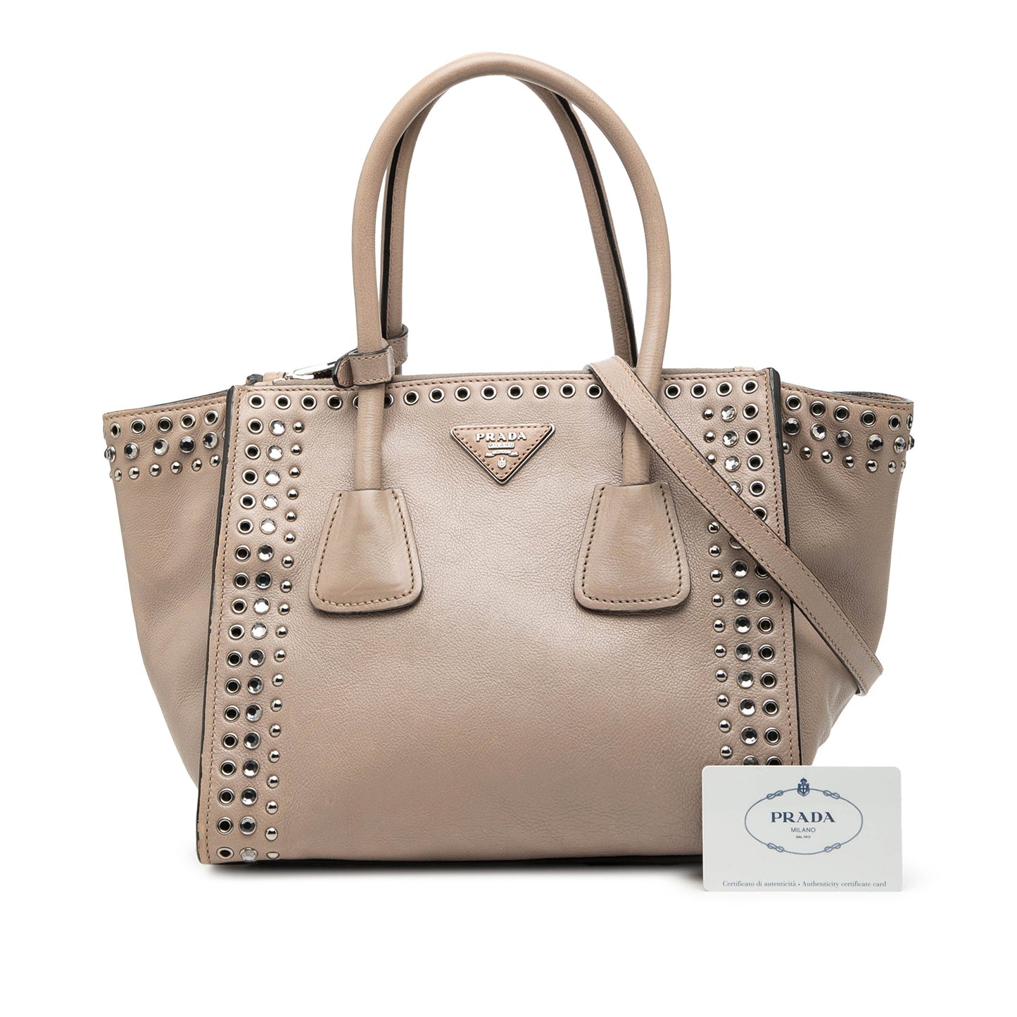 Glace Calf Studded Twin Pocket Satchel