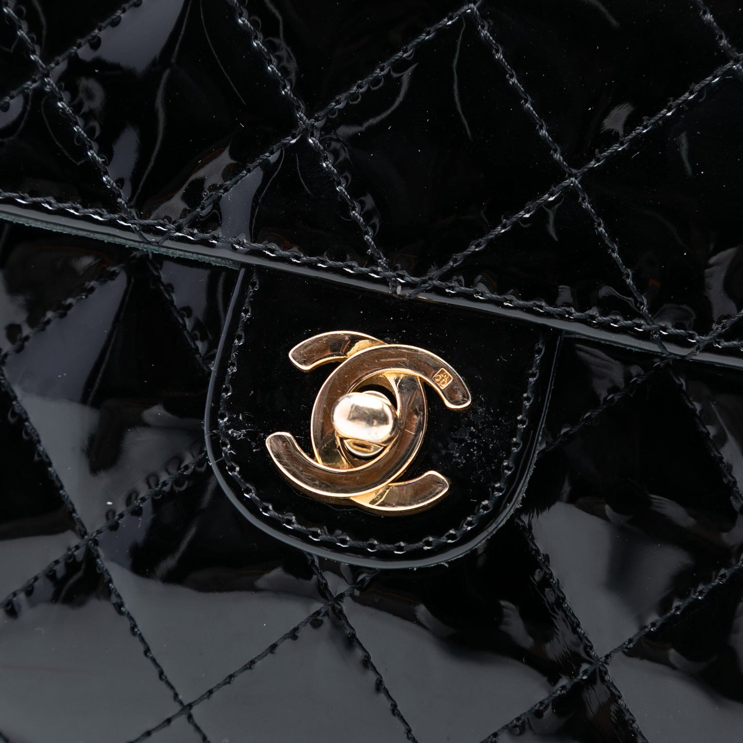 Chanel CC Quilted Patent Straight Single Flap