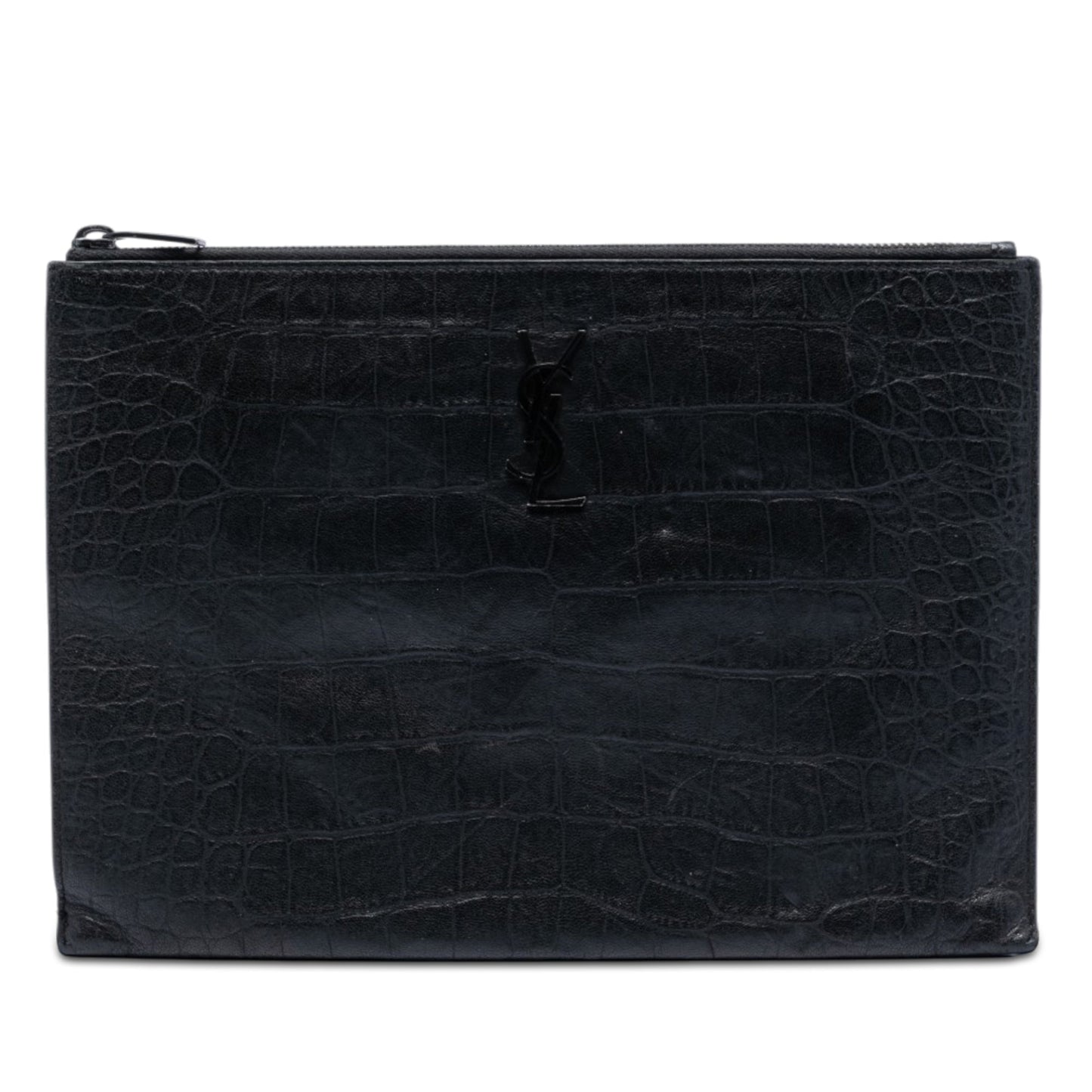 Saint Laurent Croc Embossed Leather Monogram Document Holder