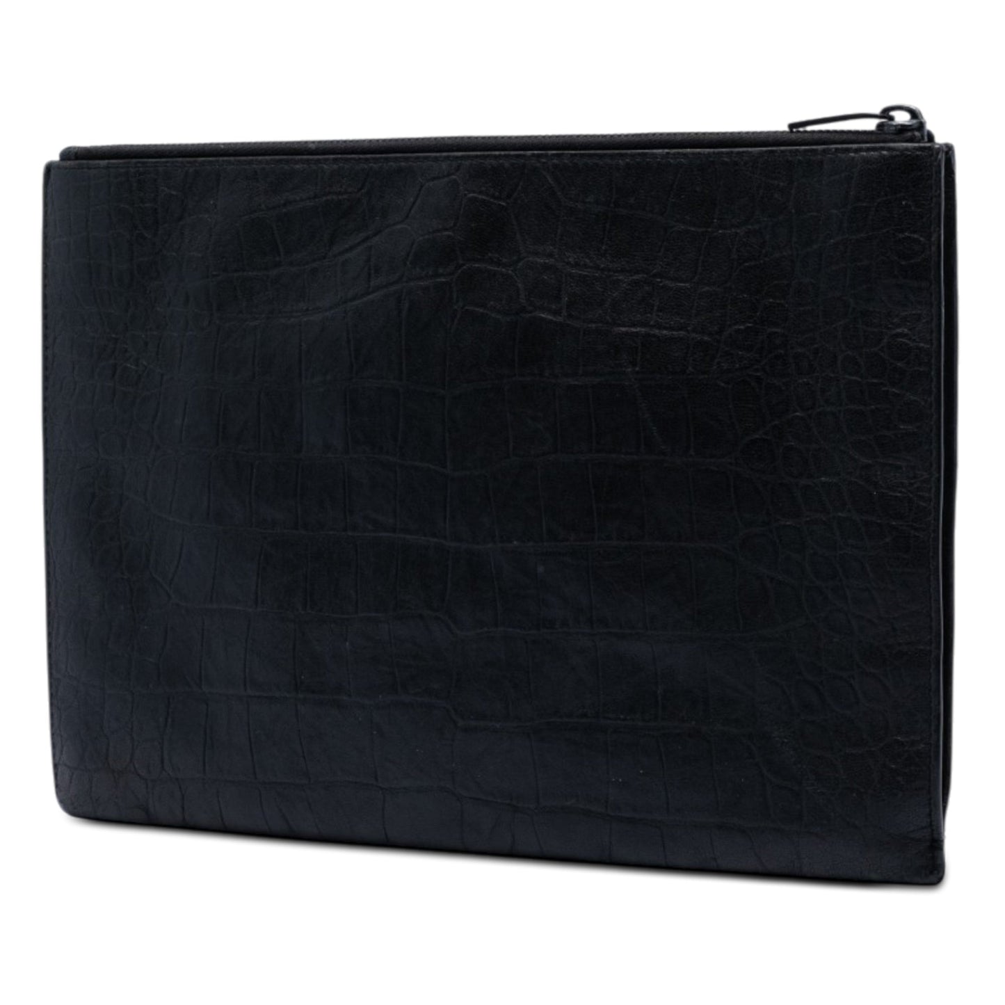 Saint Laurent Croc Embossed Leather Monogram Document Holder
