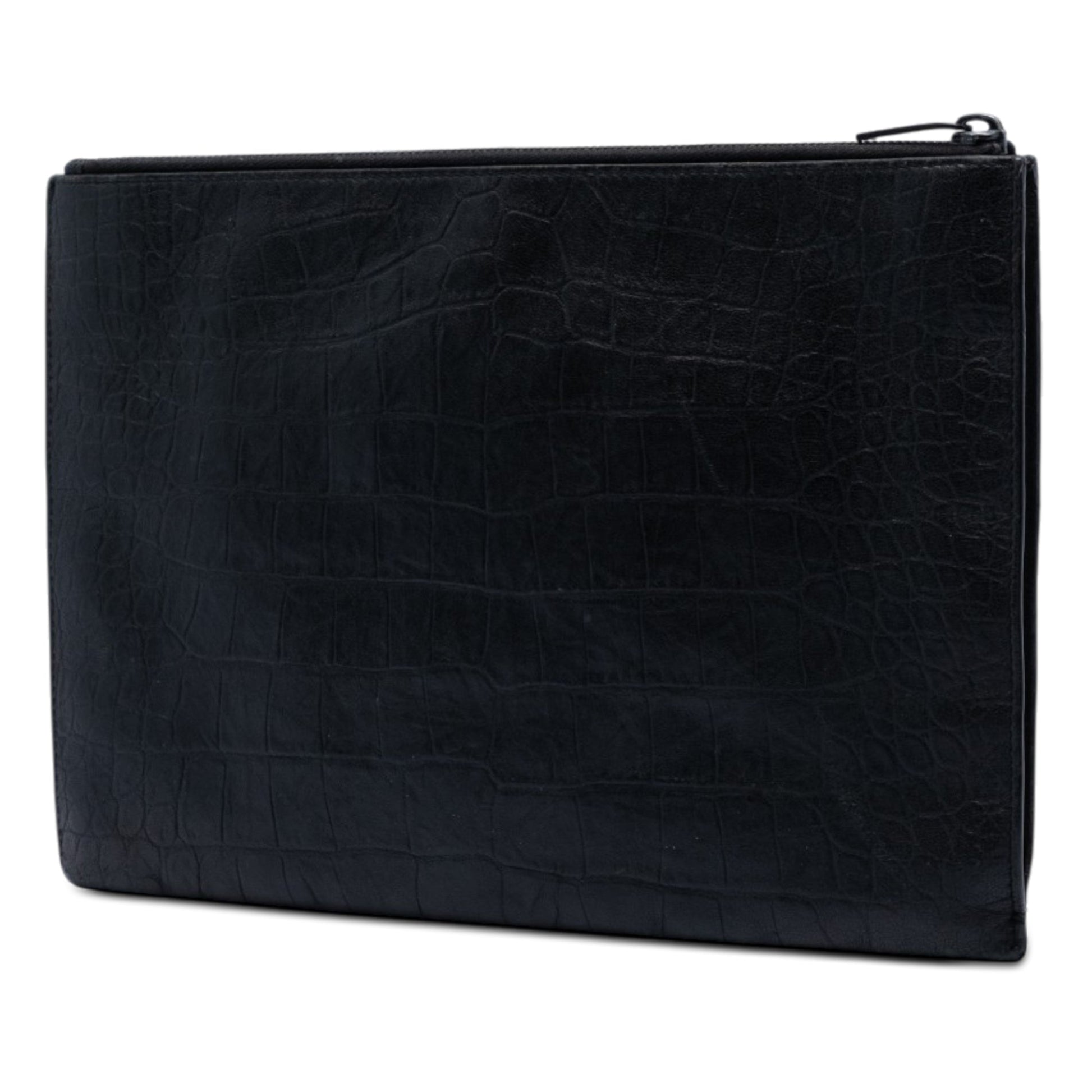 Saint Laurent Croc Embossed Leather Monogram Document Holder