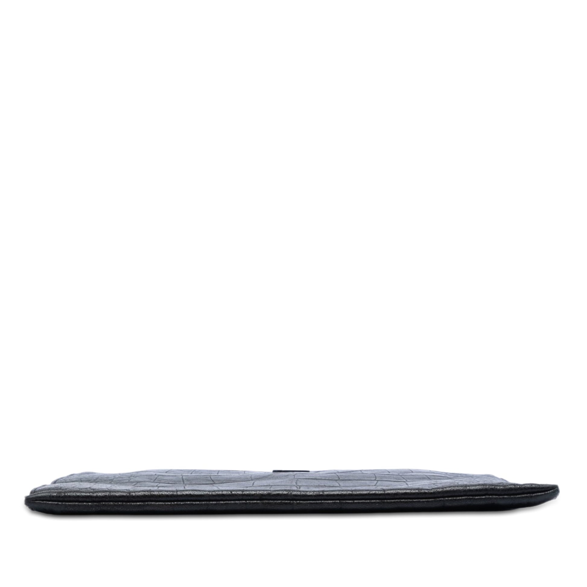 Saint Laurent Croc Embossed Leather Monogram Document Holder