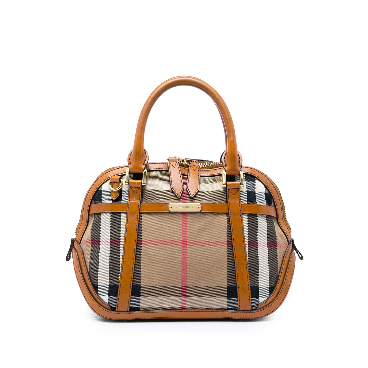 Burberry Small Leather Trimmed House Check Canvas Bridle Orchard Satchel