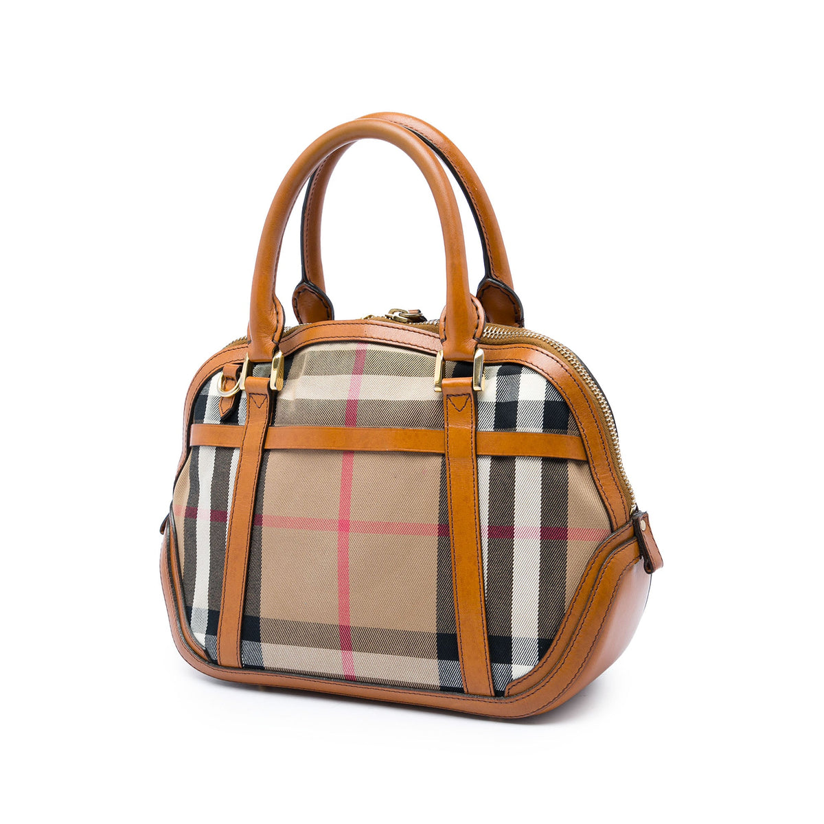 Burberry Small Leather Trimmed House Check Canvas Bridle Orchard Satchel