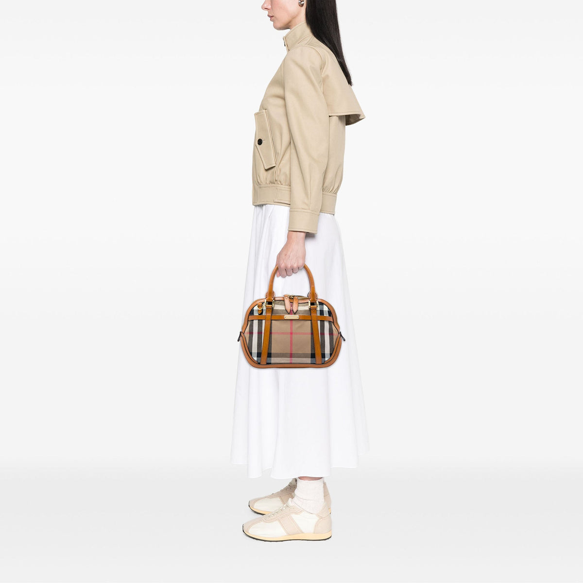Burberry Small Leather Trimmed House Check Canvas Bridle Orchard Satchel