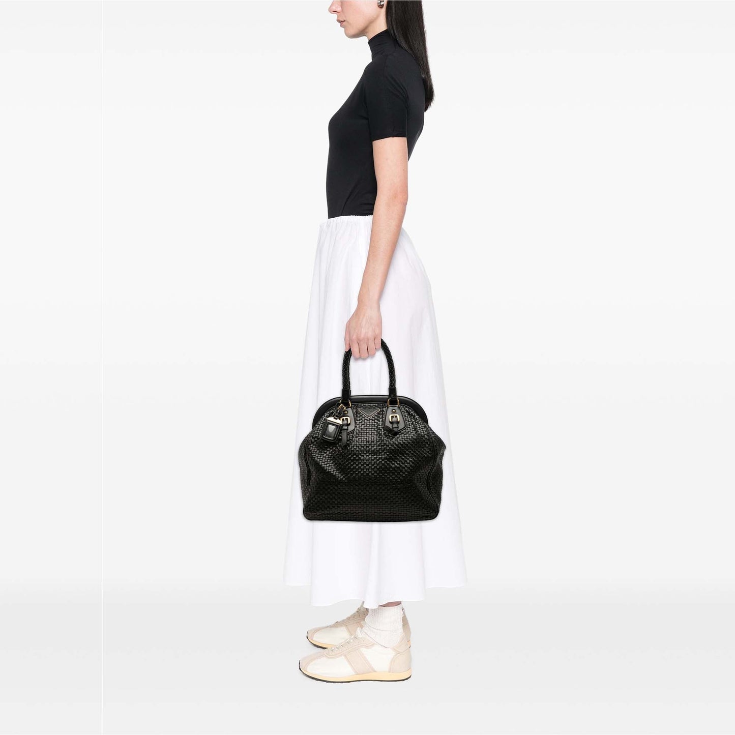 Prada Goatskin Woven Madras Frame Tote