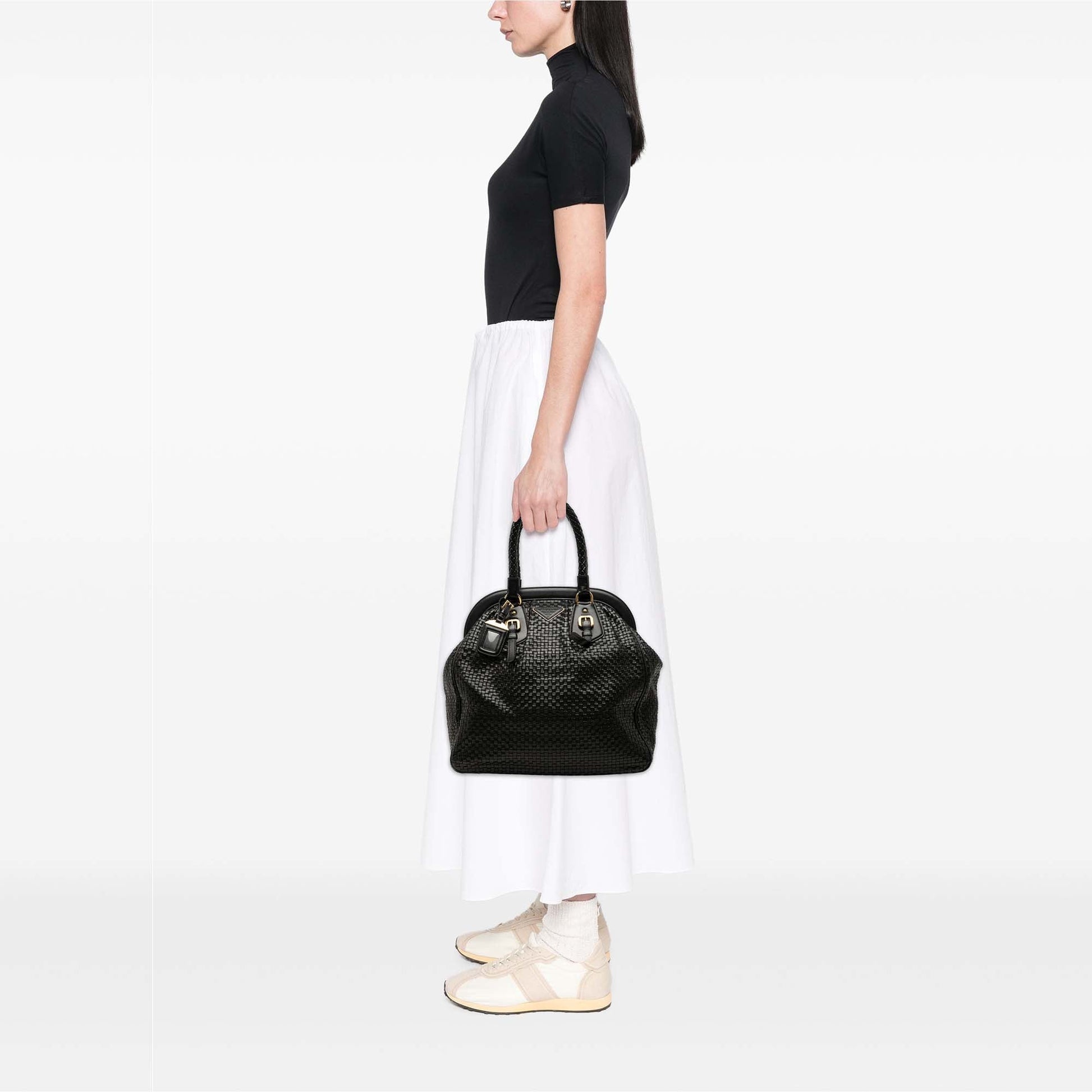 Prada Goatskin Woven Madras Frame Tote