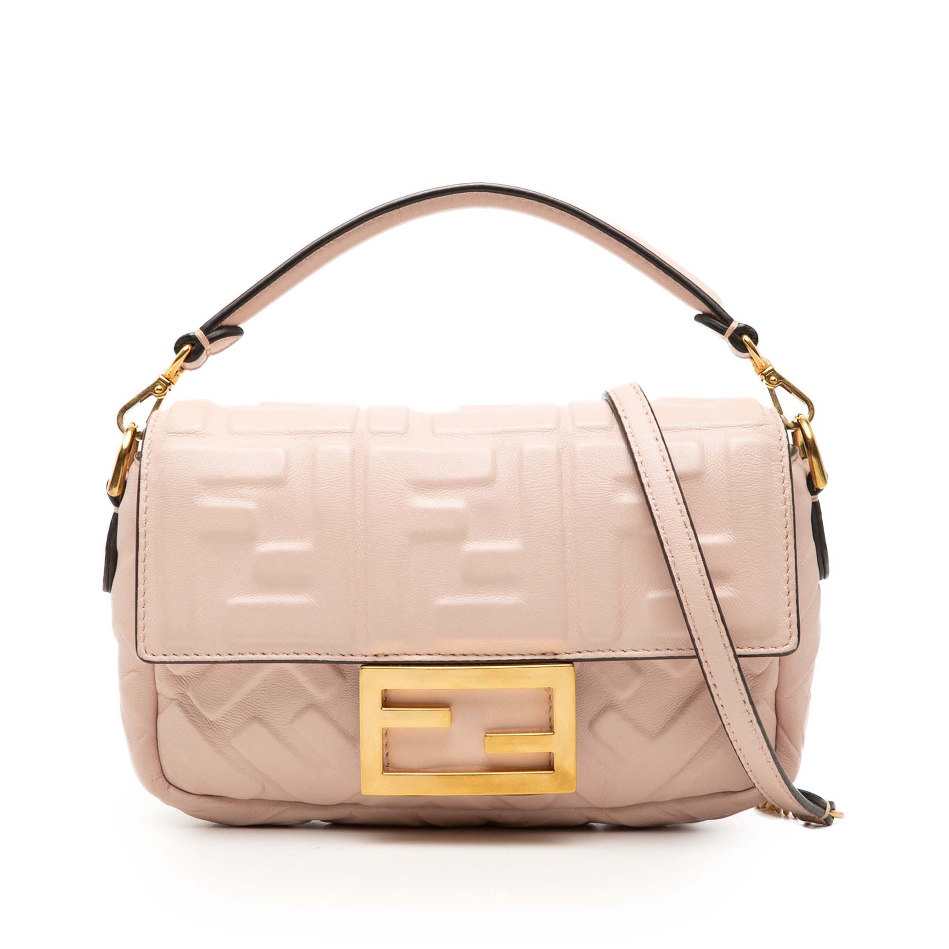 Fendi Mini Zucca Embossed Leather Baguette Satchel
