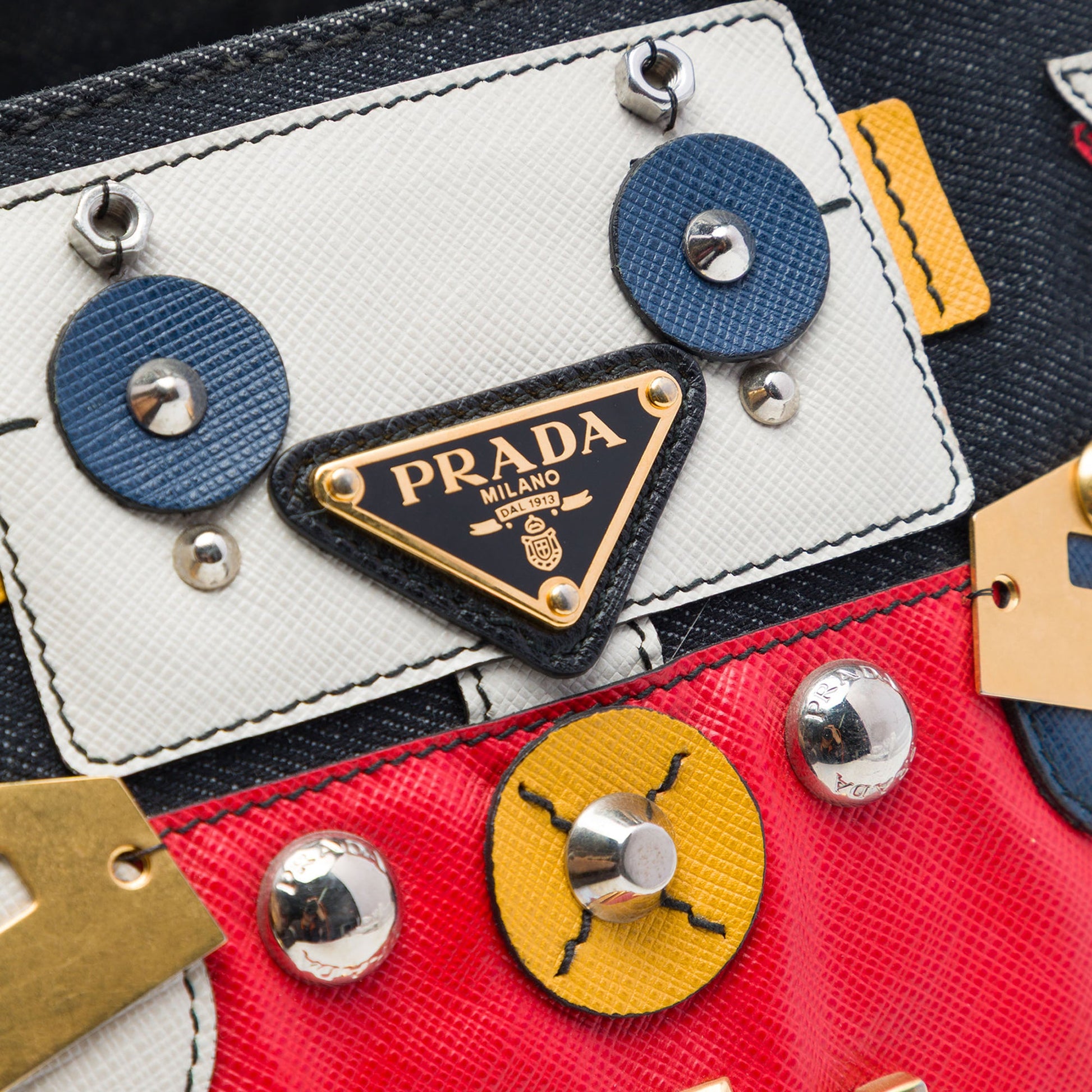 Prada Small Saffiano Trimmed Denim Canapa Robot Satchel