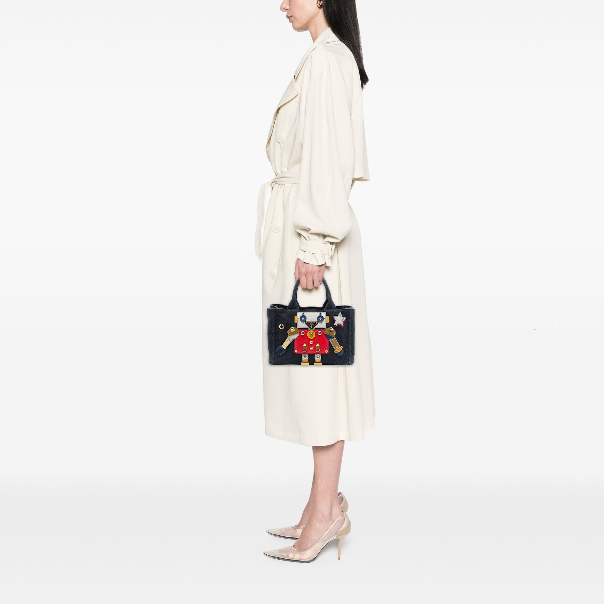 Prada Small Saffiano Trimmed Denim Canapa Robot Satchel