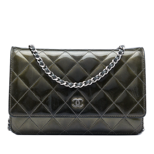Chanel CC Quilted Striated Metallic Patent Wallet on Chain