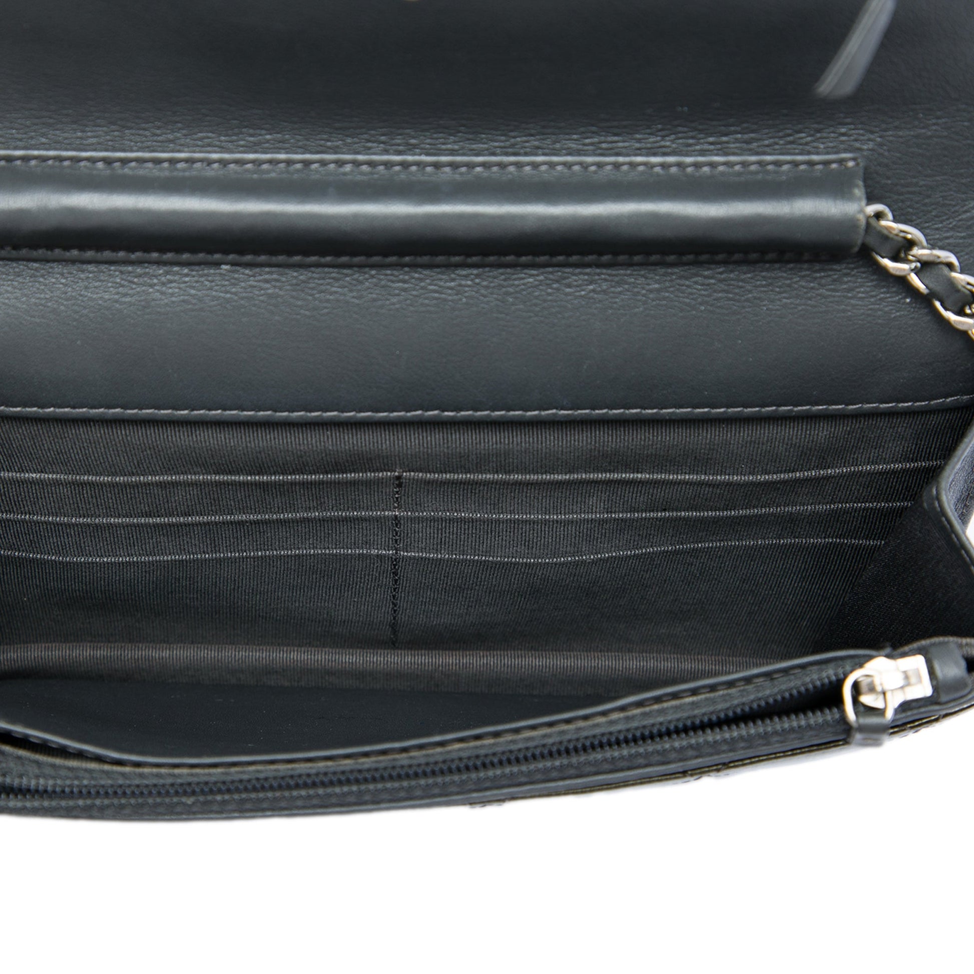 Chanel CC Quilted Striated Metallic Patent Wallet on Chain