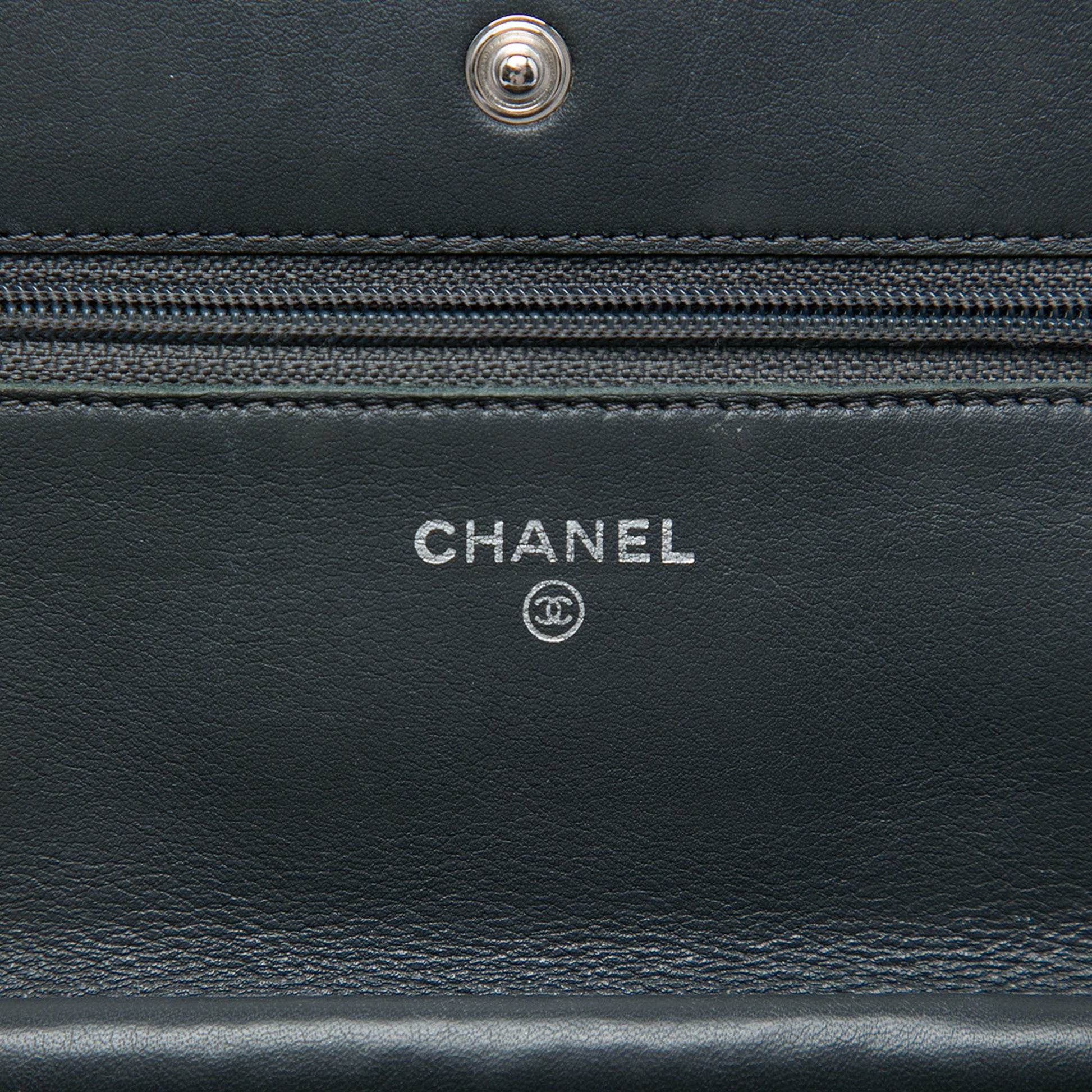 Chanel CC Quilted Striated Metallic Patent Wallet on Chain