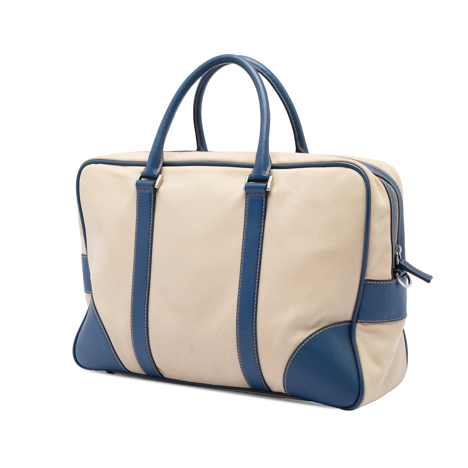 Prada Saffiano Trimmed Canvas Briefcase