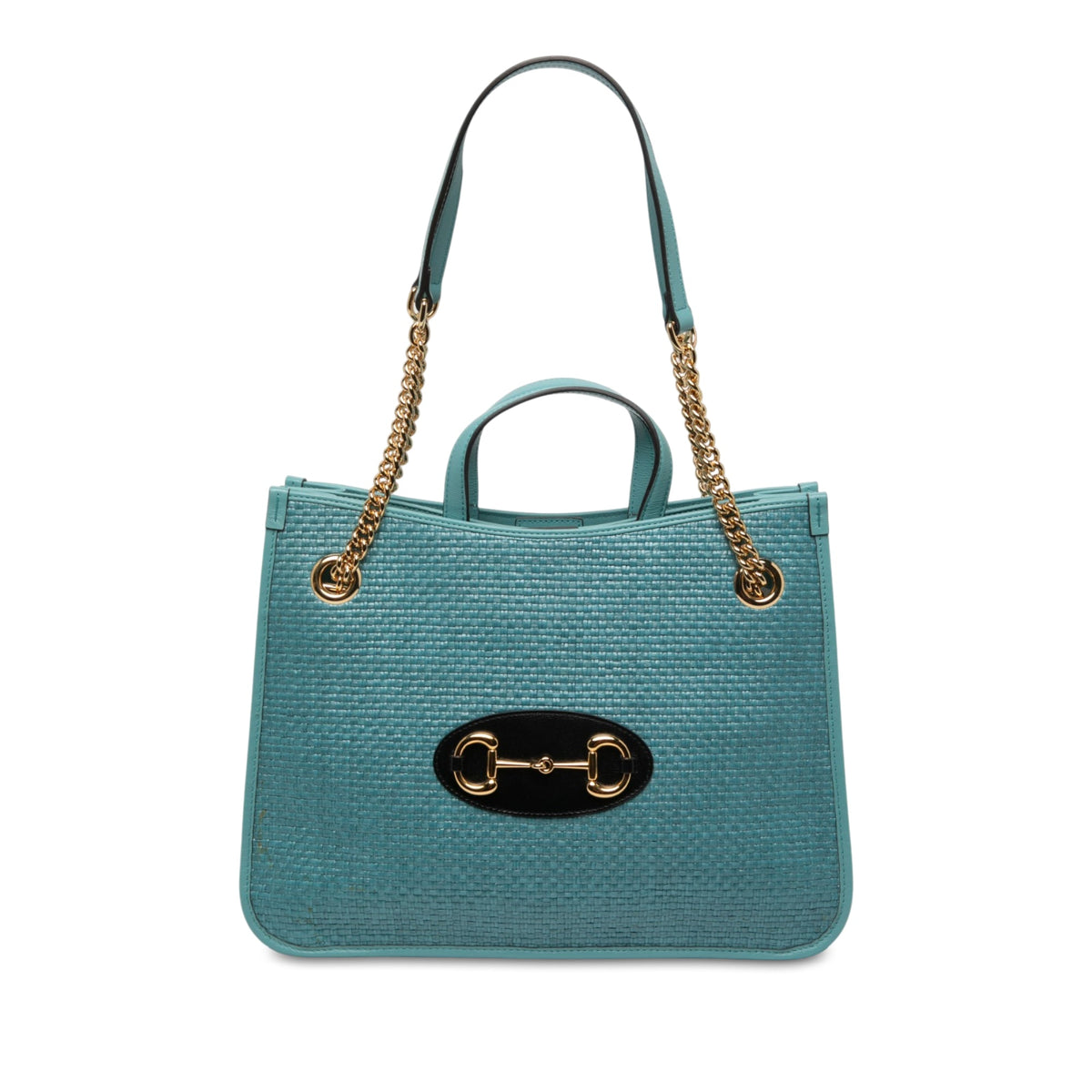Gucci Medium Raffia Horsebit 1955 Chain Tote — Blue